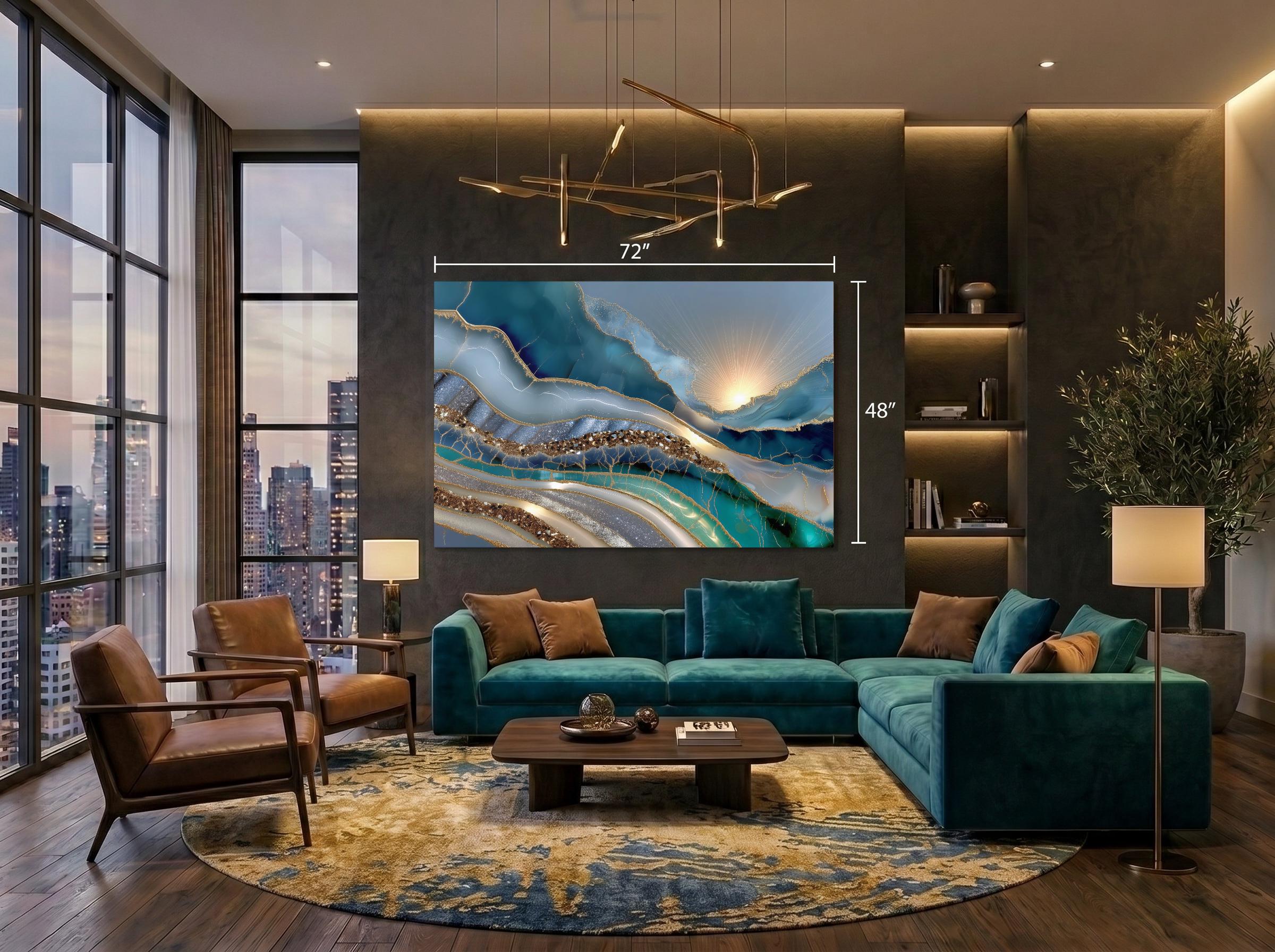 Stardust Azure Crystal AcrylGlass Wall Art – Blue Gold Abstract Artwork
