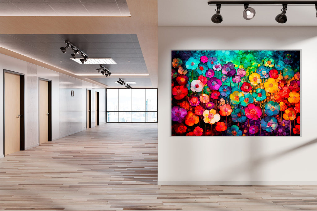 Floral Mosaic Acrylic Glass Wall Art: Luminous Petals, Modern Landscape