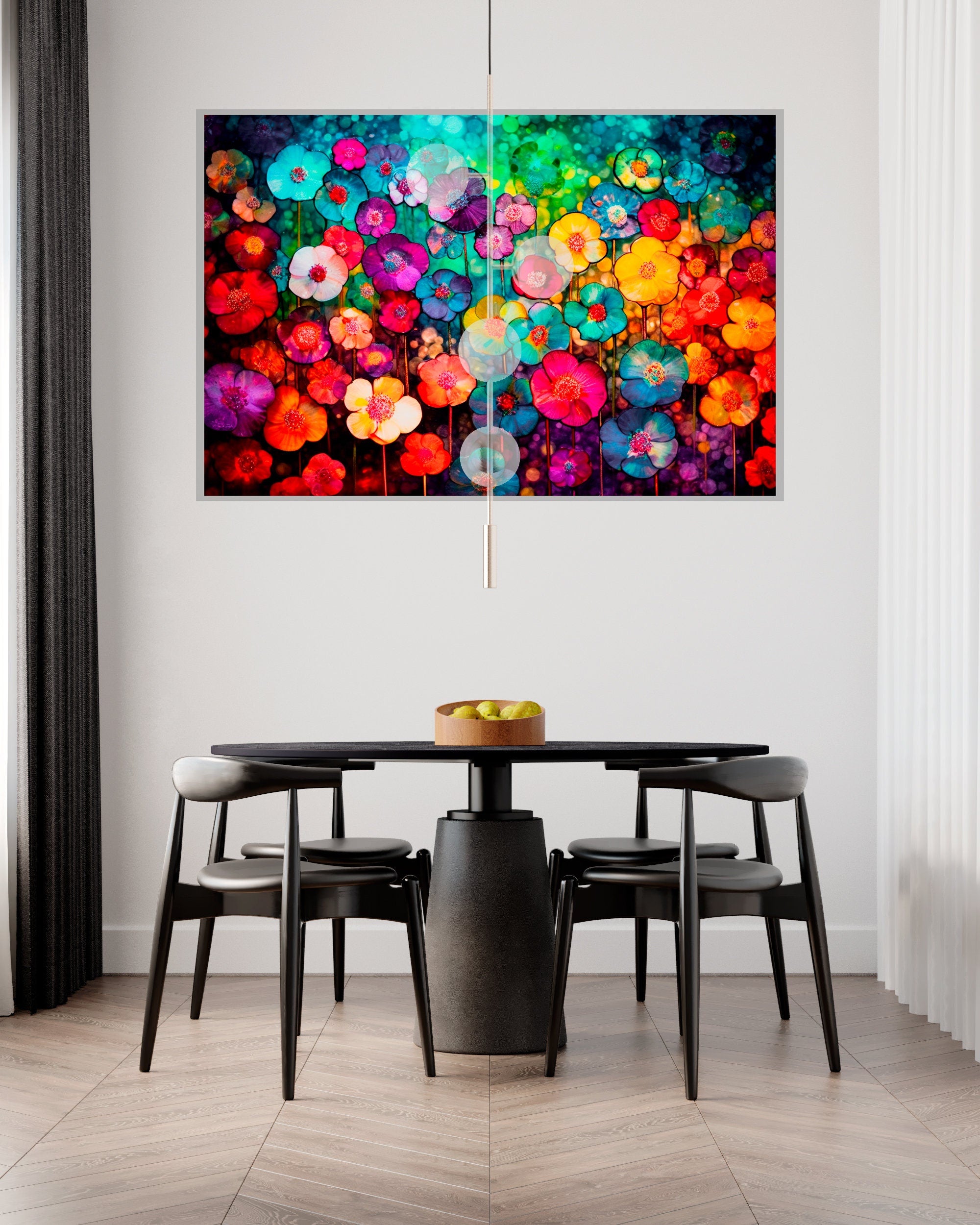 Floral Mosaic Acrylic Glass Wall Art: Luminous Petals, Modern Landscape