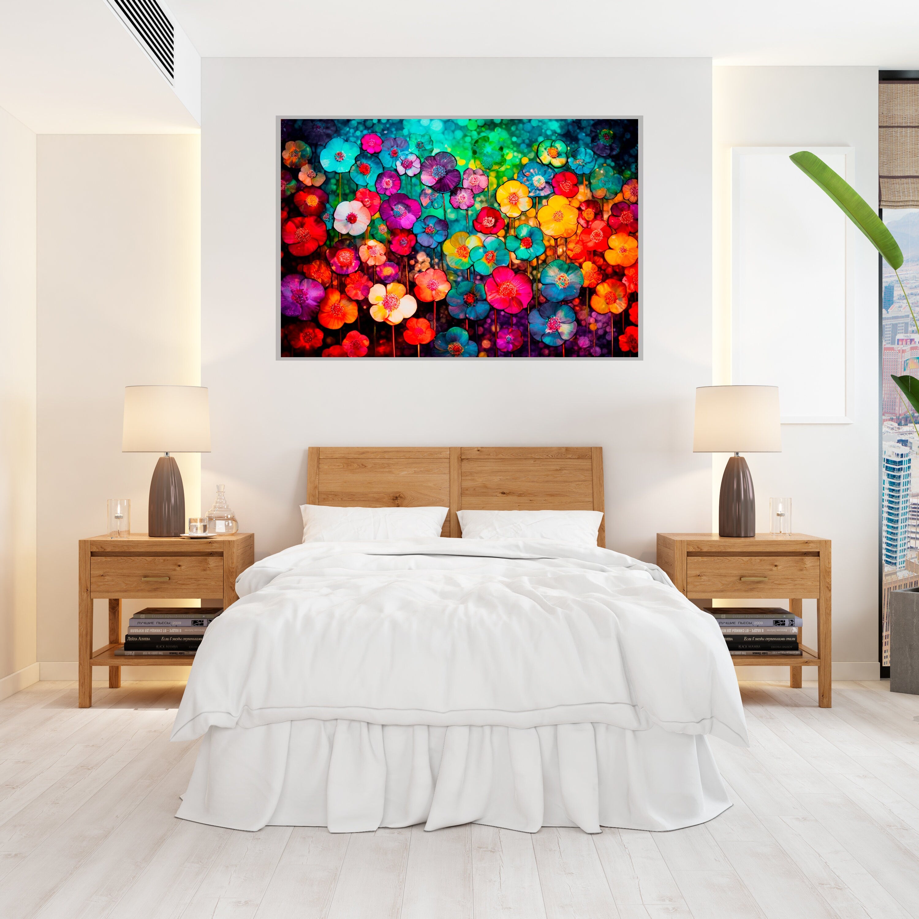 Floral Mosaic Acrylic Glass Wall Art: Luminous Petals, Modern Landscape