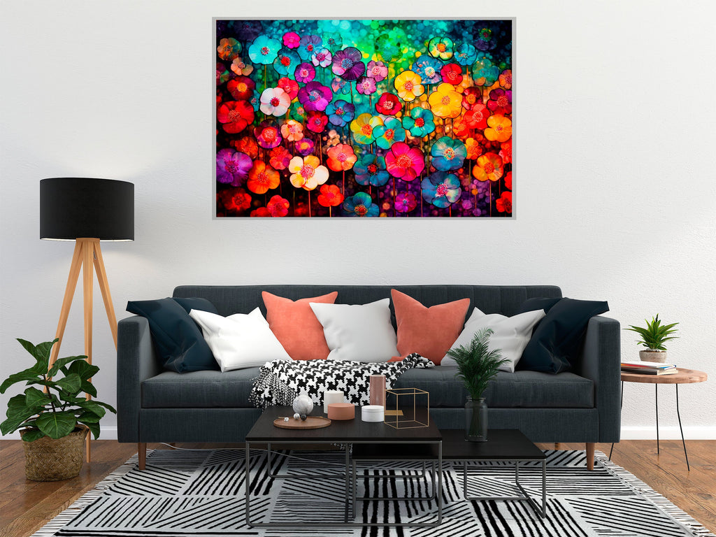 Floral Mosaic Acrylic Glass Wall Art: Luminous Petals, Modern Landscape