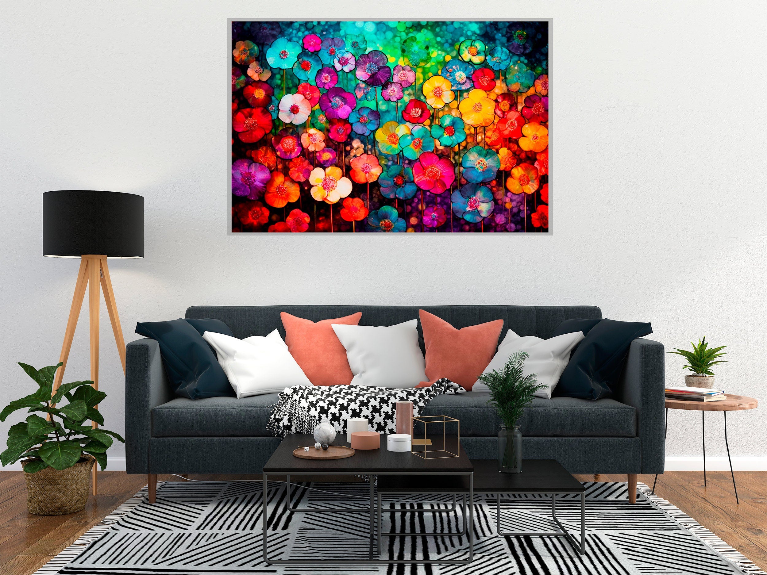 Floral Mosaic Acrylic Glass Wall Art: Luminous Petals, Modern Landscape
