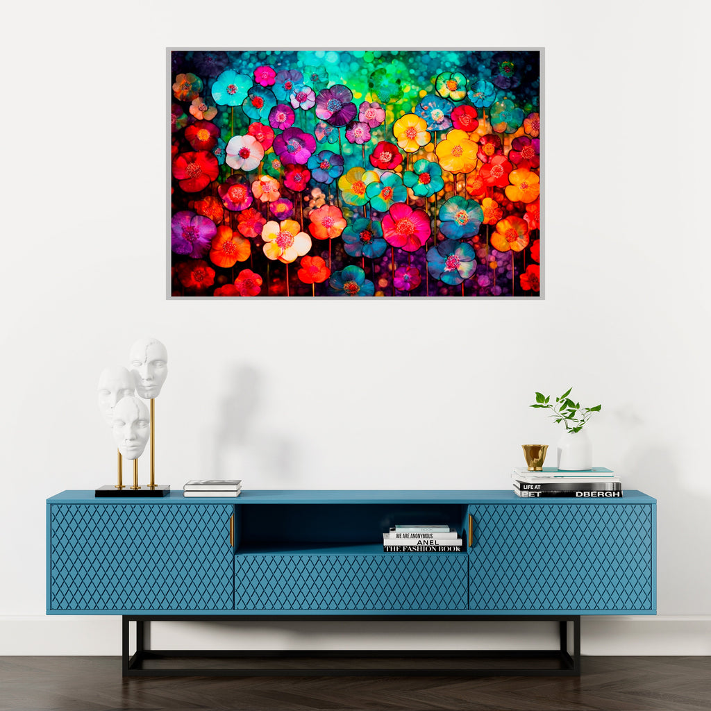Floral Mosaic Acrylic Glass Wall Art: Luminous Petals, Modern Landscape