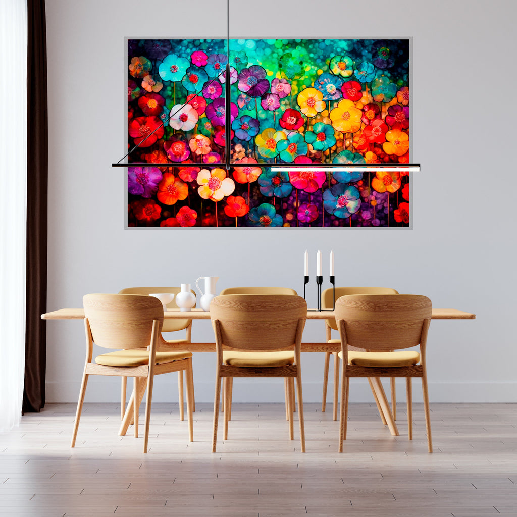 Floral Mosaic Acrylic Glass Wall Art: Luminous Petals, Modern Landscape