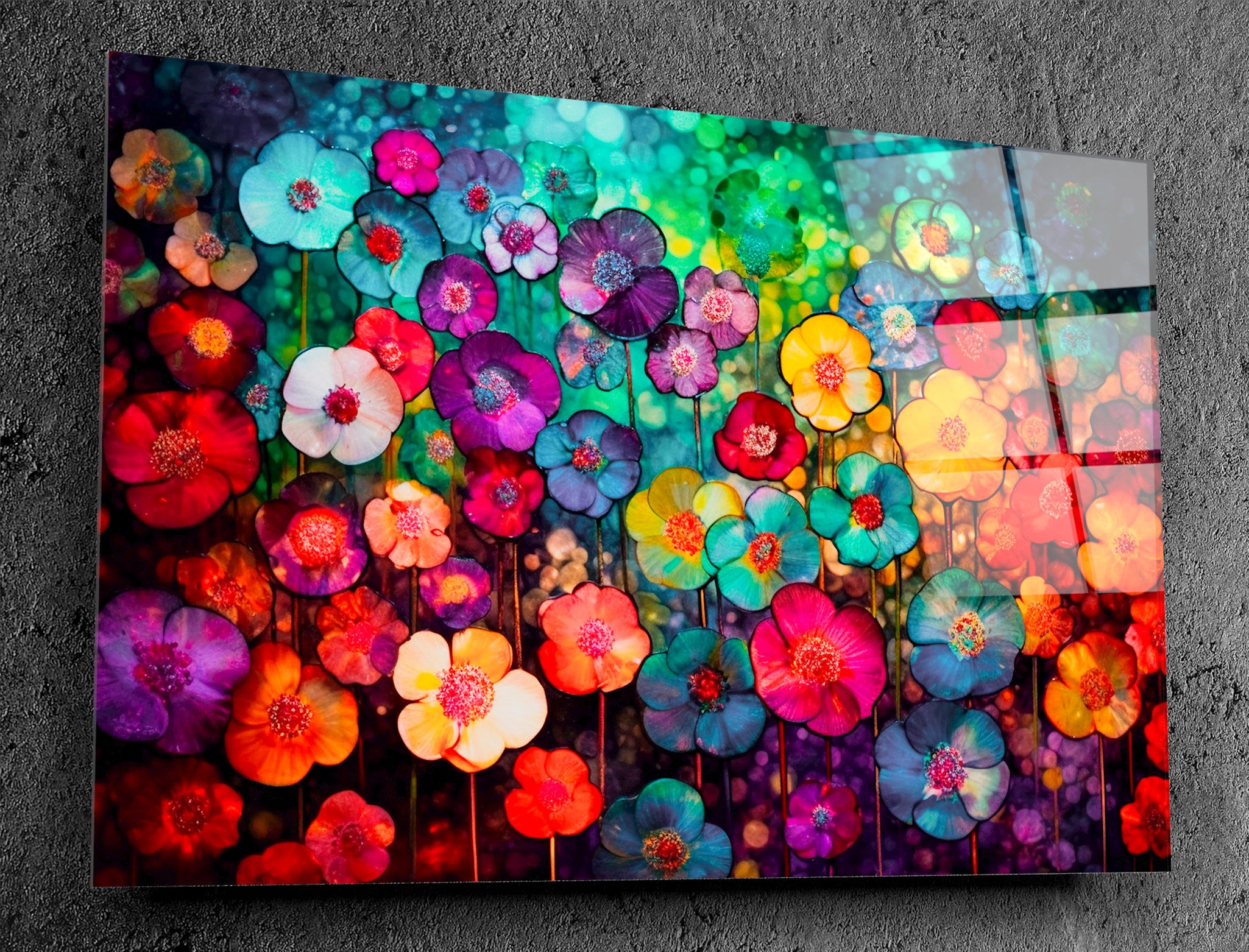 Floral Mosaic Acrylic Glass Wall Art: Luminous Petals, Modern Landscape