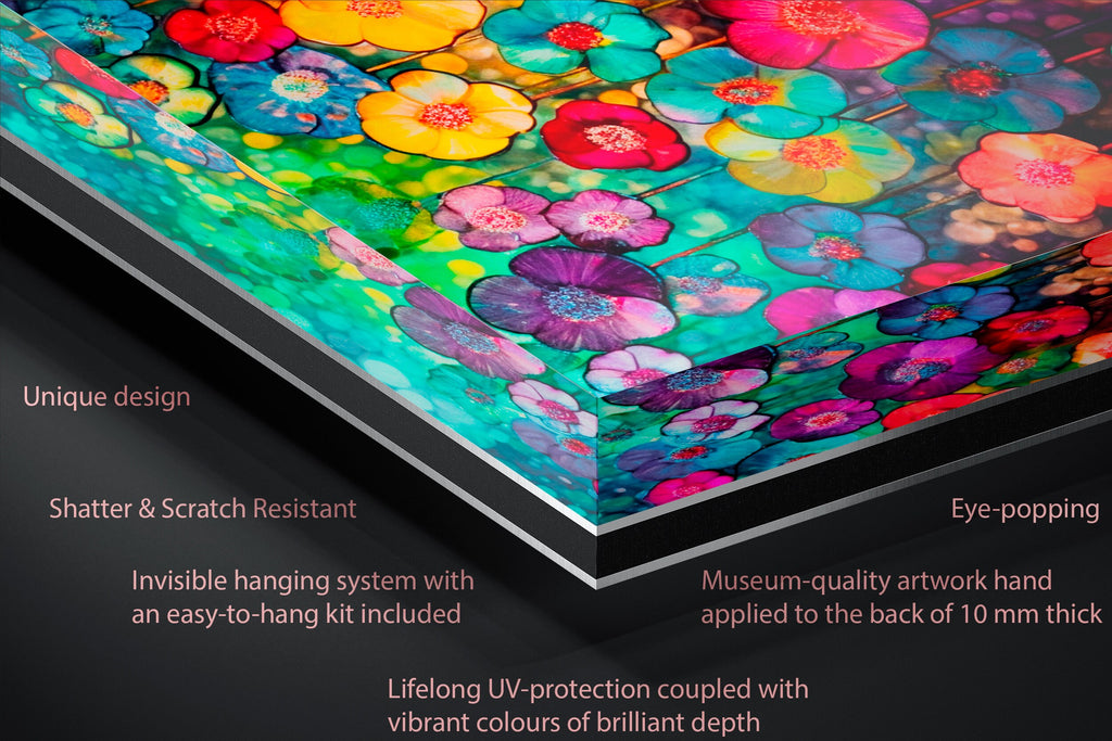 Floral Mosaic Acrylic Glass Wall Art: Luminous Petals, Modern Landscape