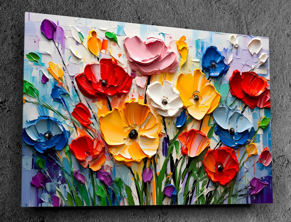Impasto Bloom Acrylic Glass Wall Art: Modern Landscape Painting