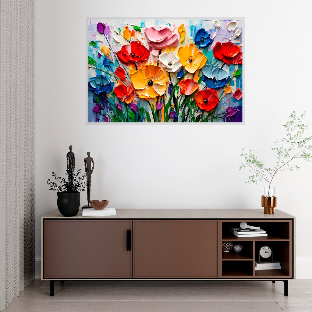 Impasto Bloom Acrylic Glass Wall Art: Modern Landscape Painting