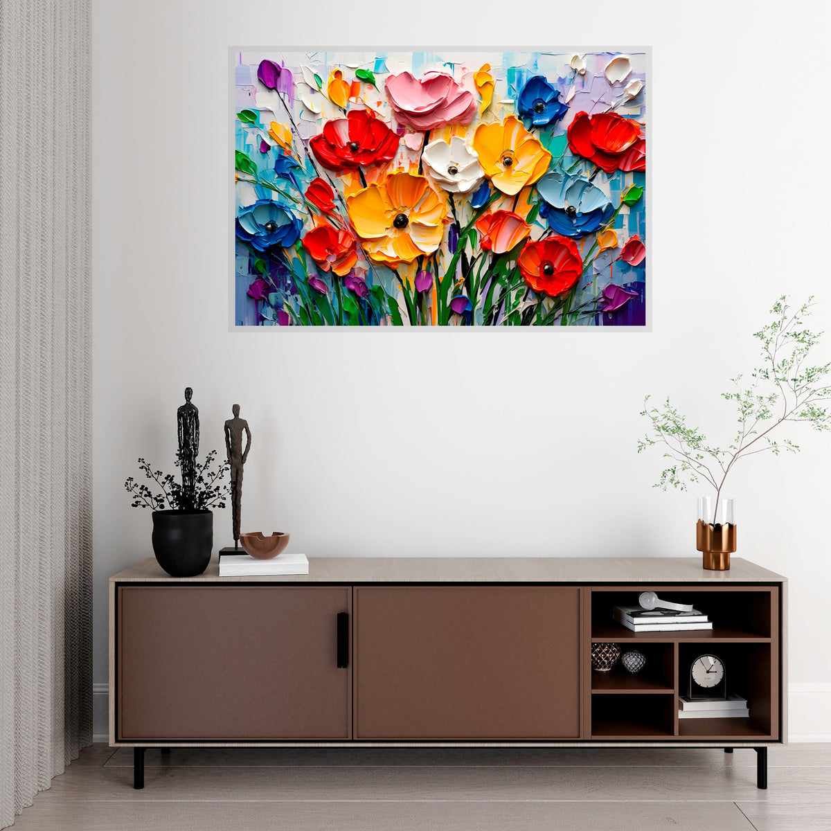 Impasto Bloom Acrylic Glass Wall Art: Modern Landscape Painting