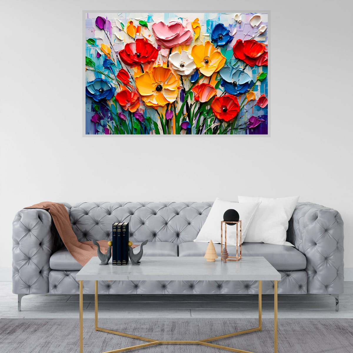 Impasto Bloom Acrylic Glass Wall Art: Modern Landscape Painting