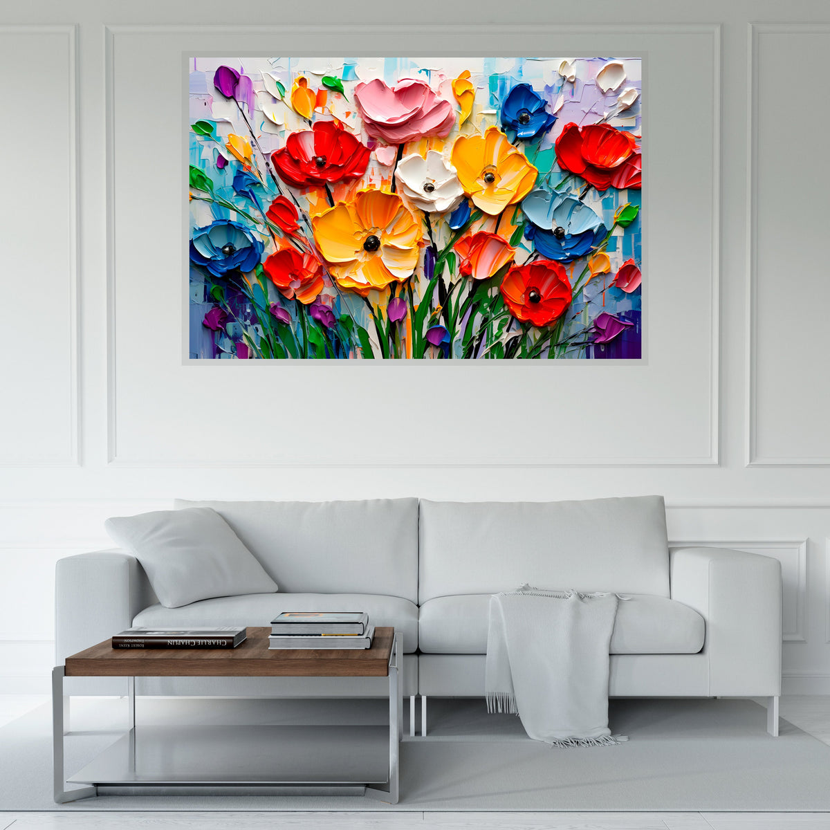 Impasto Bloom Acrylic Glass Wall Art: Modern Landscape Painting