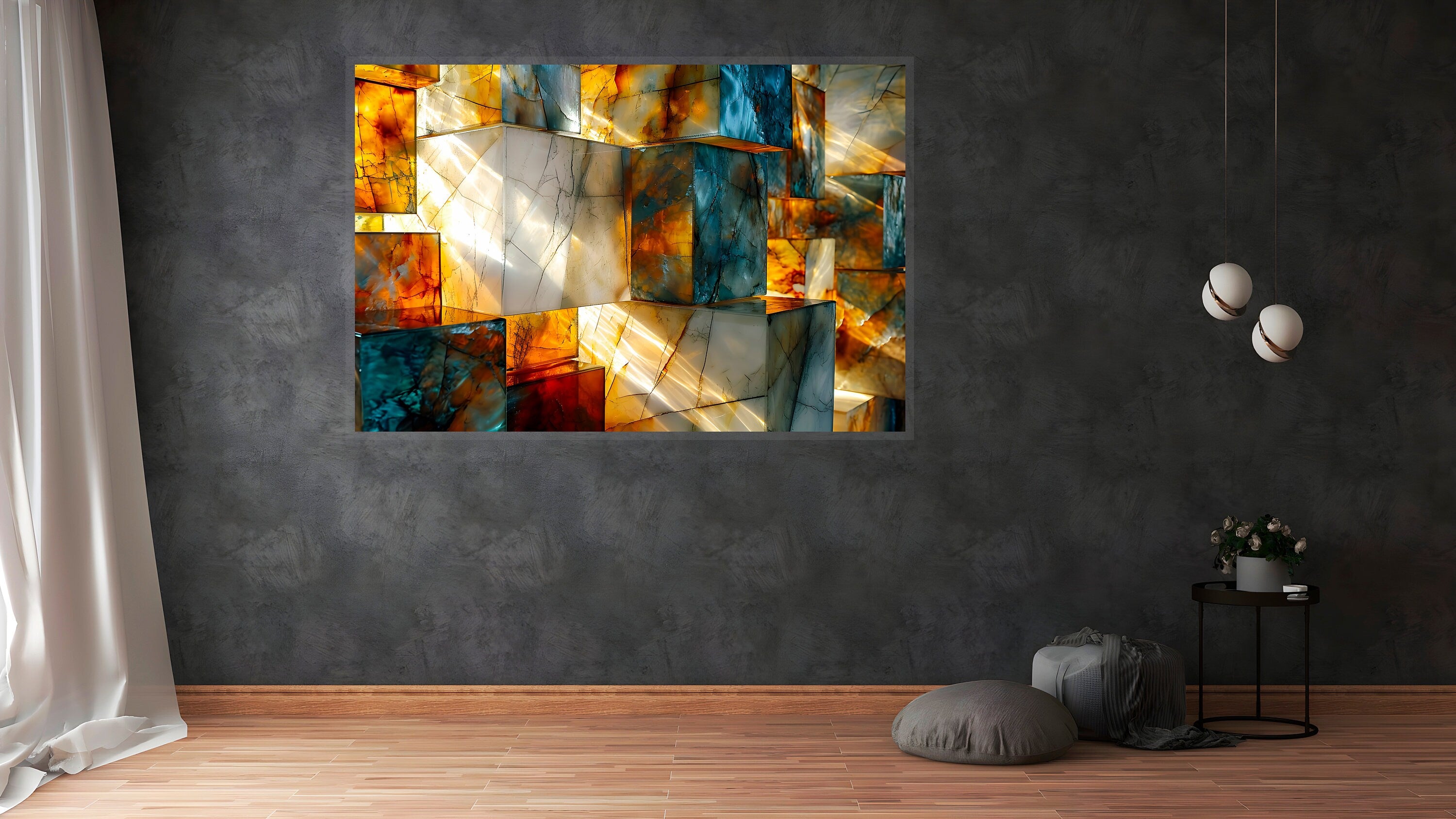 Luminous Monolith Luxury Crystal Acrylic Wall Art | Illuminated Onyx Inspired Statement Panel