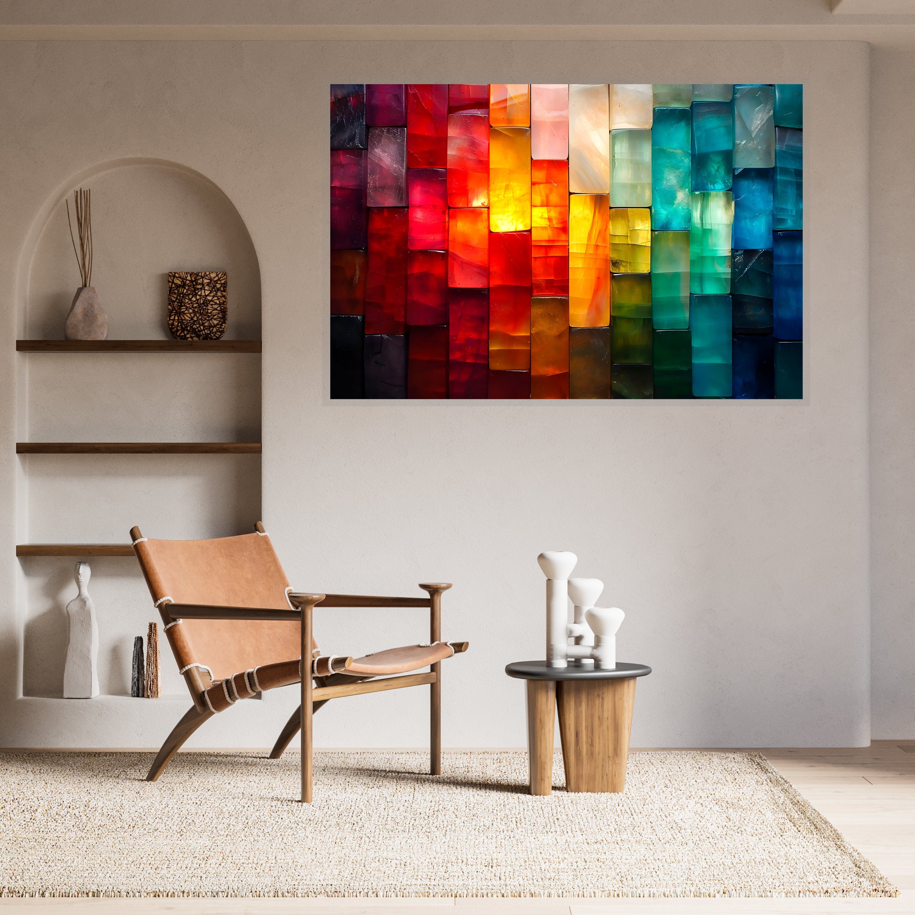 Geometric Landscape Acrylic Glass Wall Art: Modern Living Room Decor