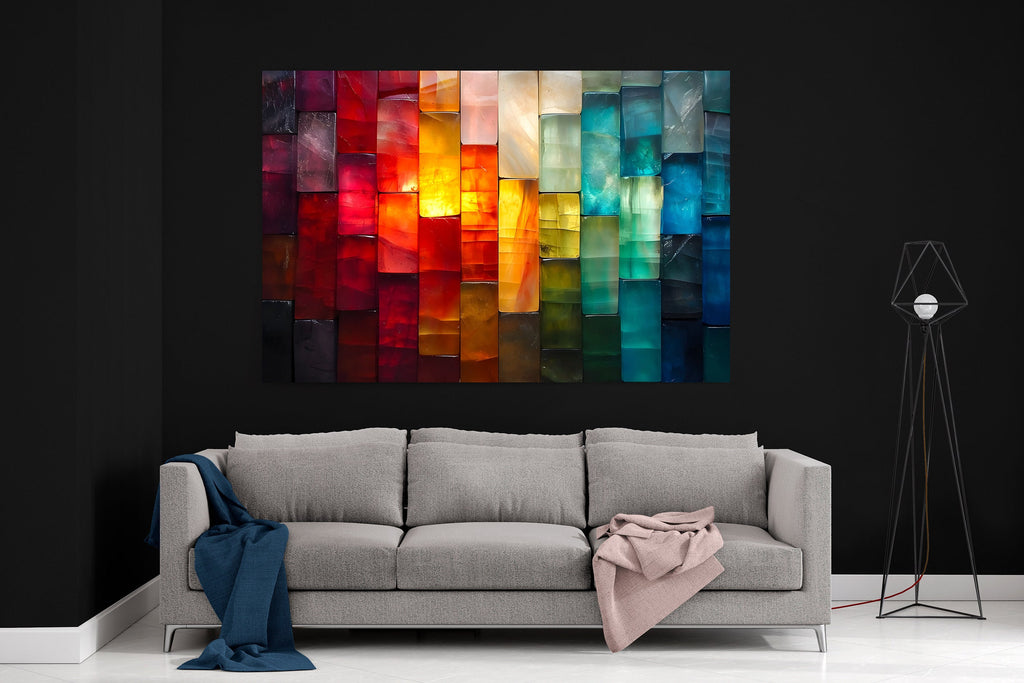 Geometric Landscape Acrylic Glass Wall Art: Modern Living Room Decor