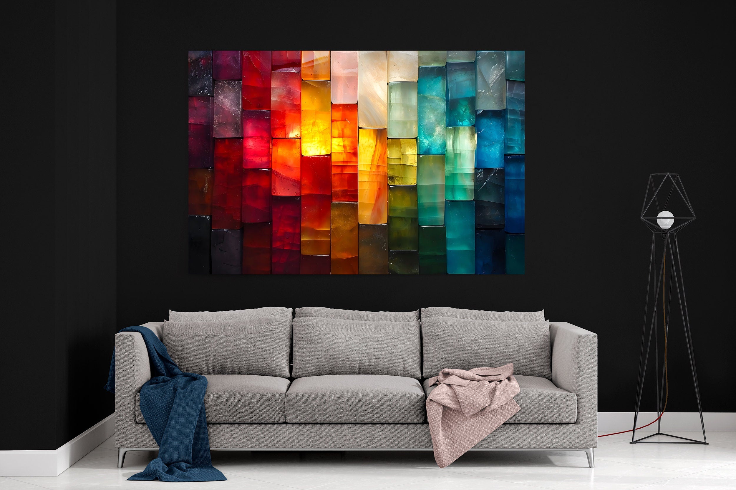 Geometric Landscape Acrylic Glass Wall Art: Modern Living Room Decor