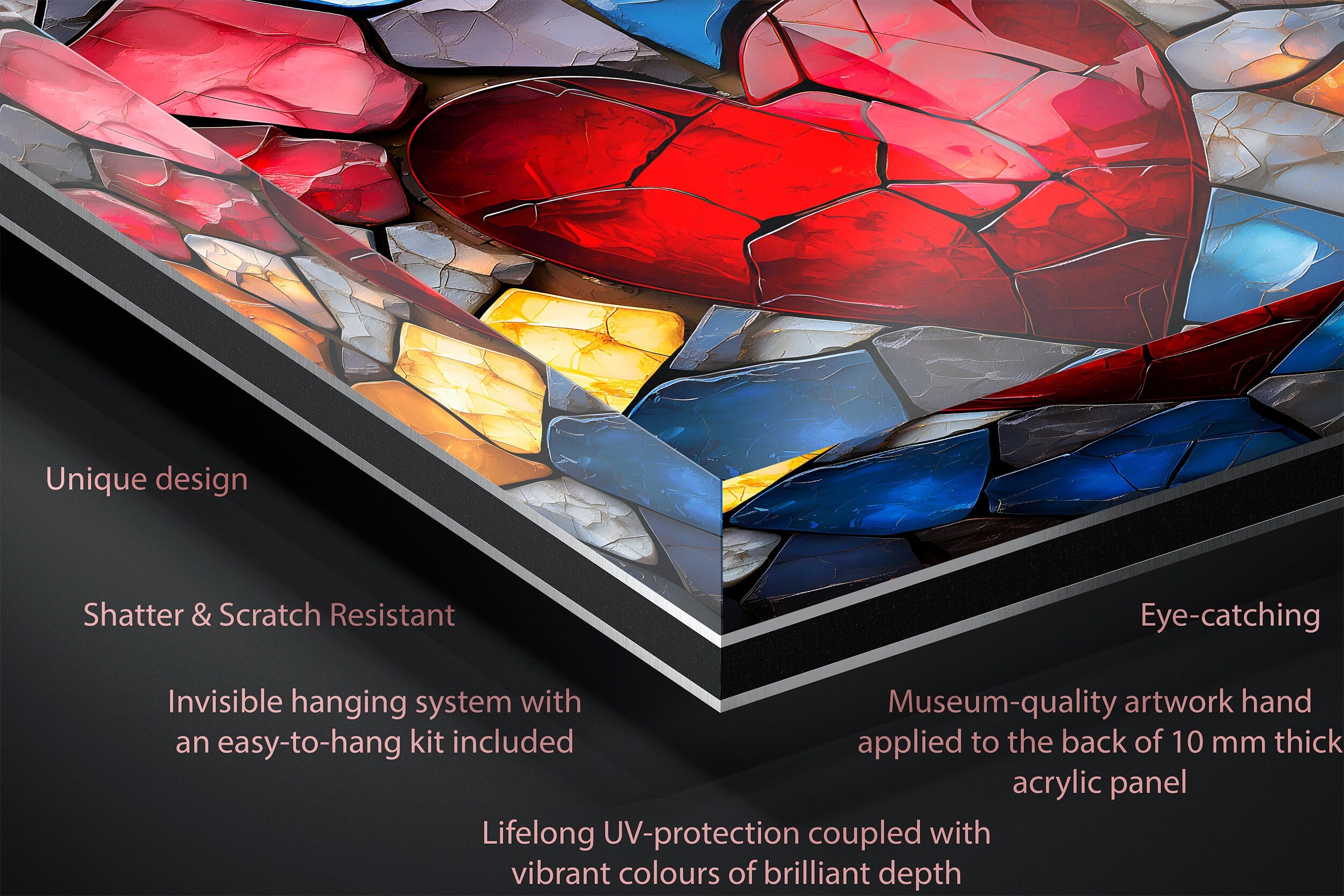 Landscape Acrylic Glass Wall Art: Modern Heartlight Design