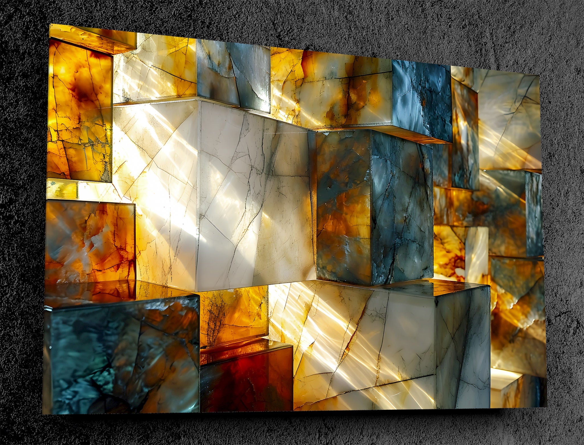 Luminous Monolith Luxury Crystal Acrylic Wall Art | Illuminated Onyx Inspired Statement Panel