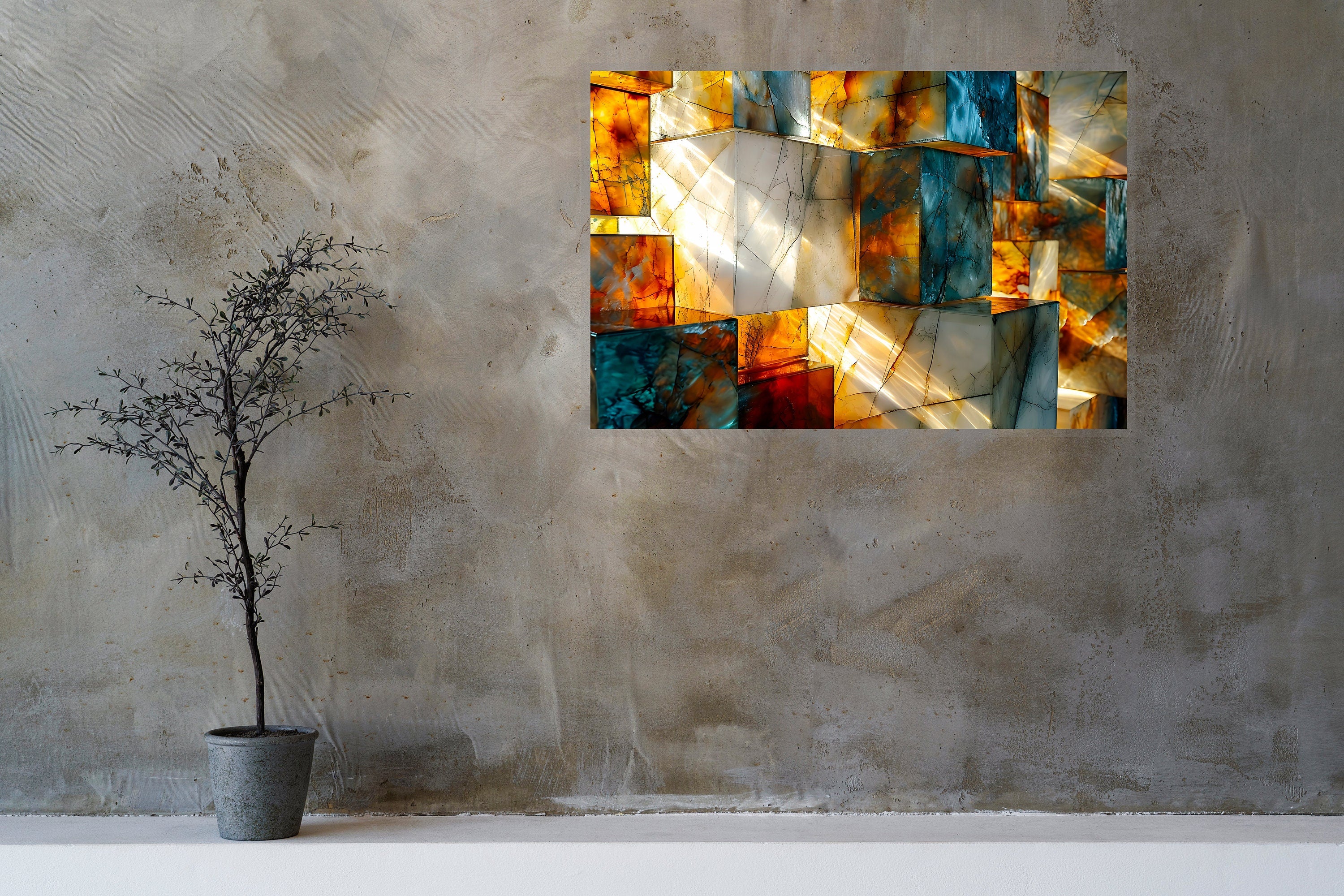 Luminous Monolith Luxury Crystal Acrylic Wall Art | Illuminated Onyx Inspired Statement Panel