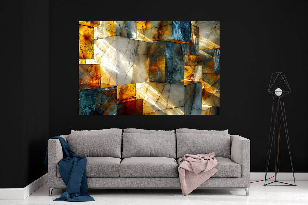 Luminous Monolith Luxury Crystal Acrylic Wall Art | Illuminated Onyx Inspired Statement Panel
