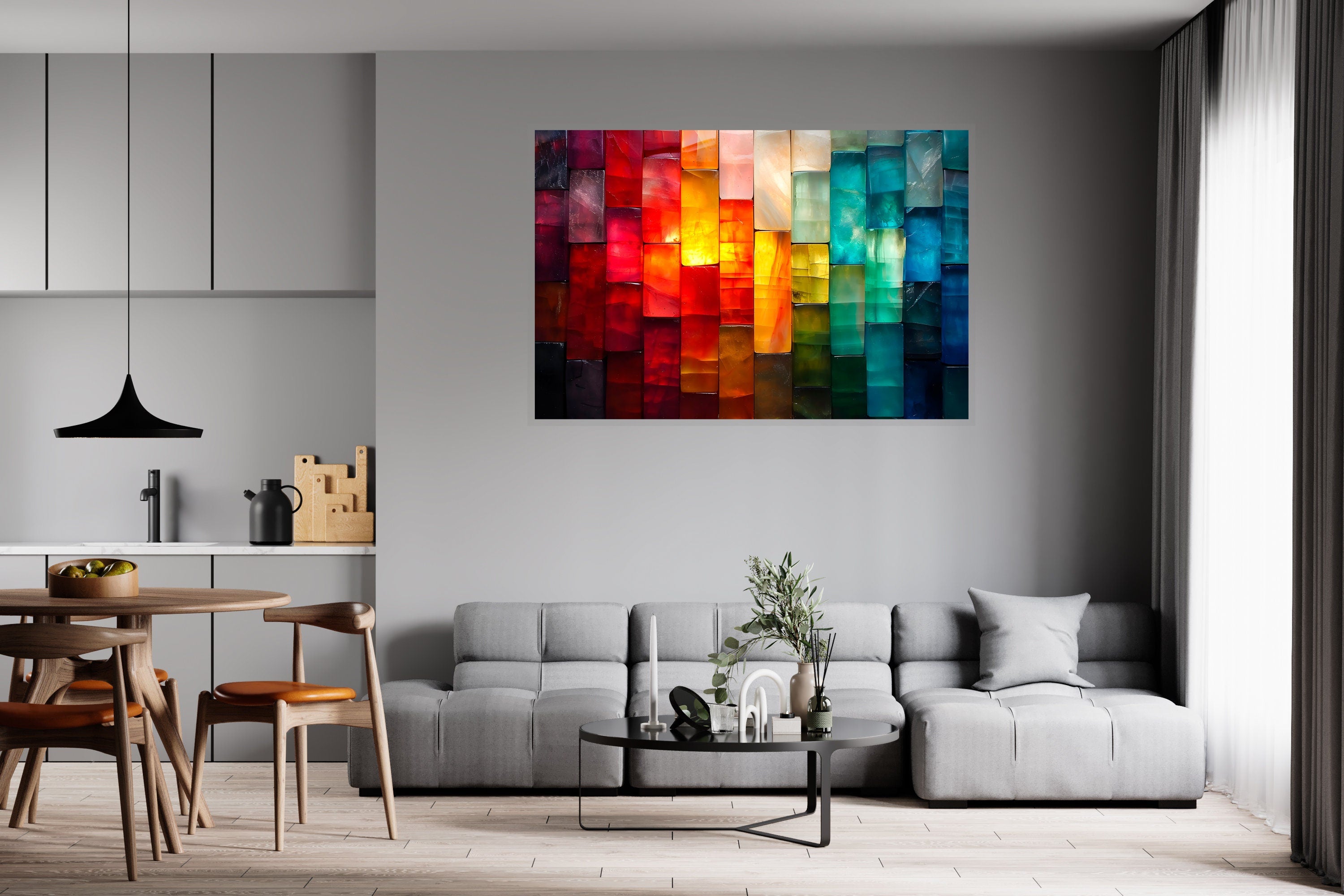 Geometric Landscape Acrylic Glass Wall Art: Modern Living Room Decor