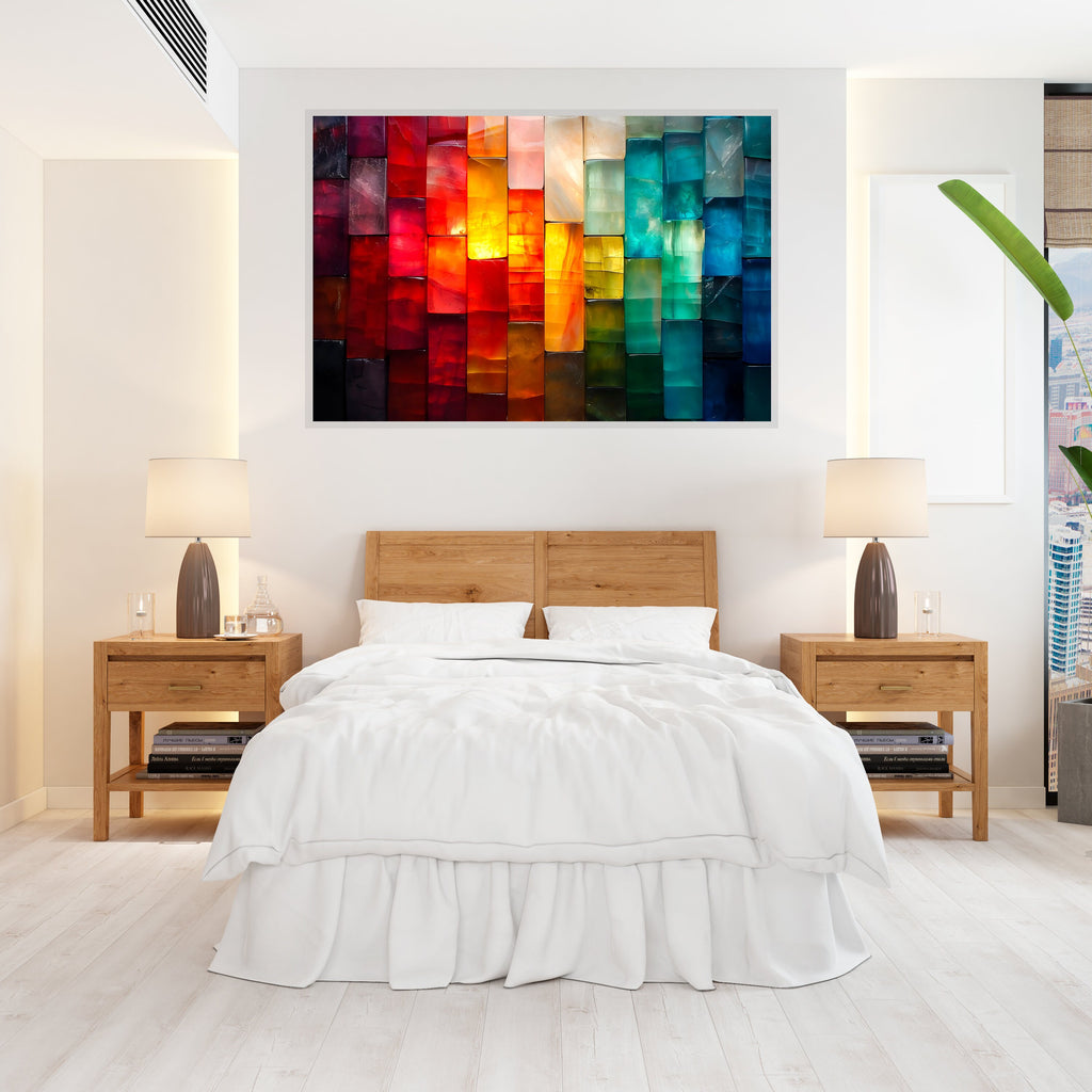 Geometric Landscape Acrylic Glass Wall Art: Modern Living Room Decor