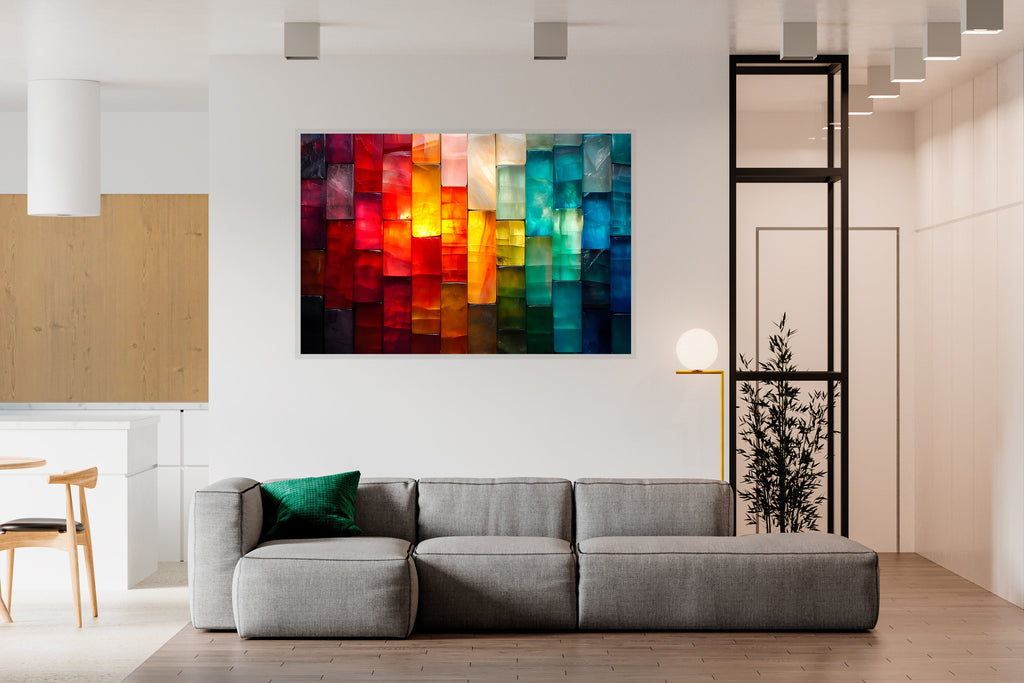 Geometric Landscape Acrylic Glass Wall Art: Modern Living Room Decor