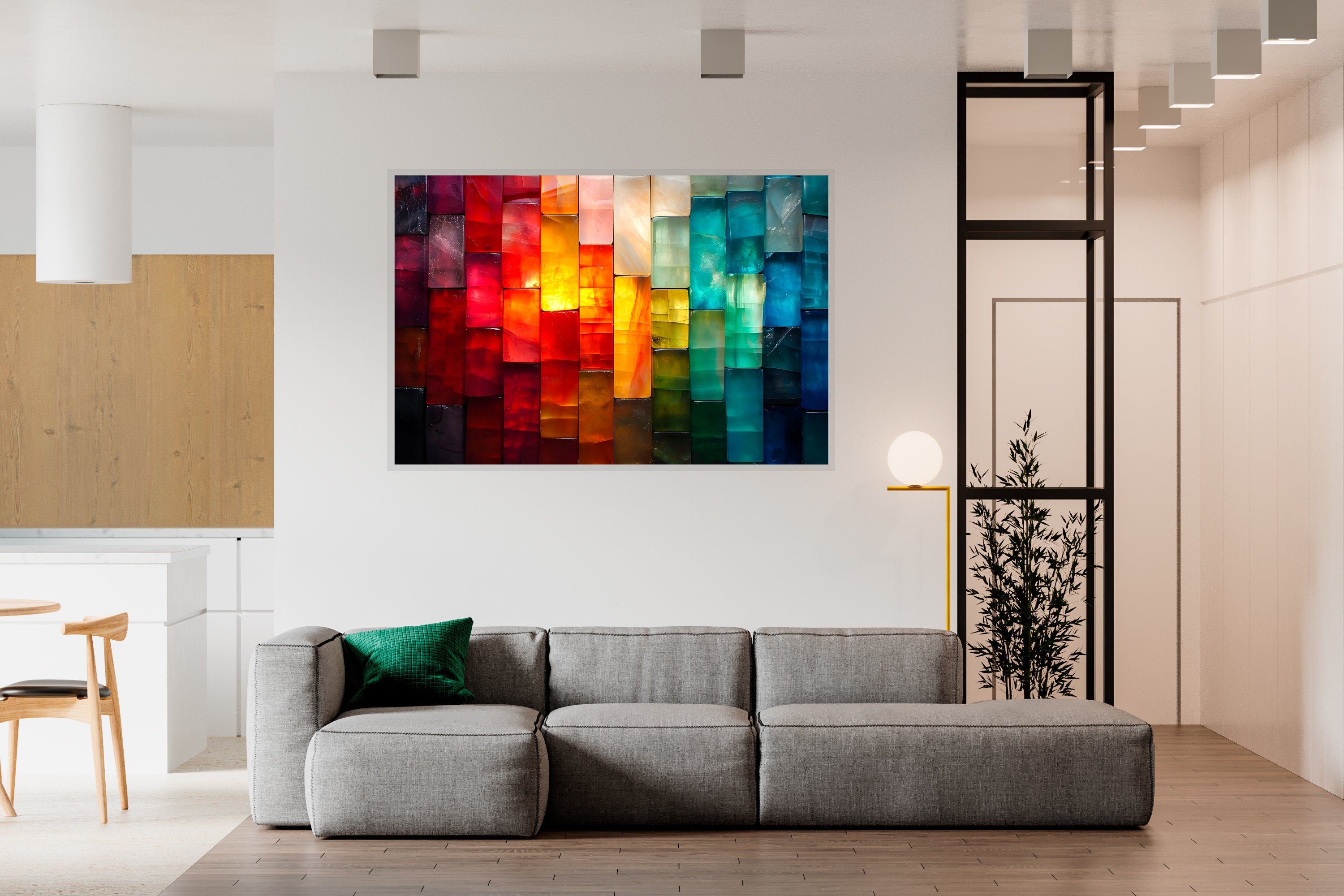 Geometric Landscape Acrylic Glass Wall Art: Modern Living Room Decor