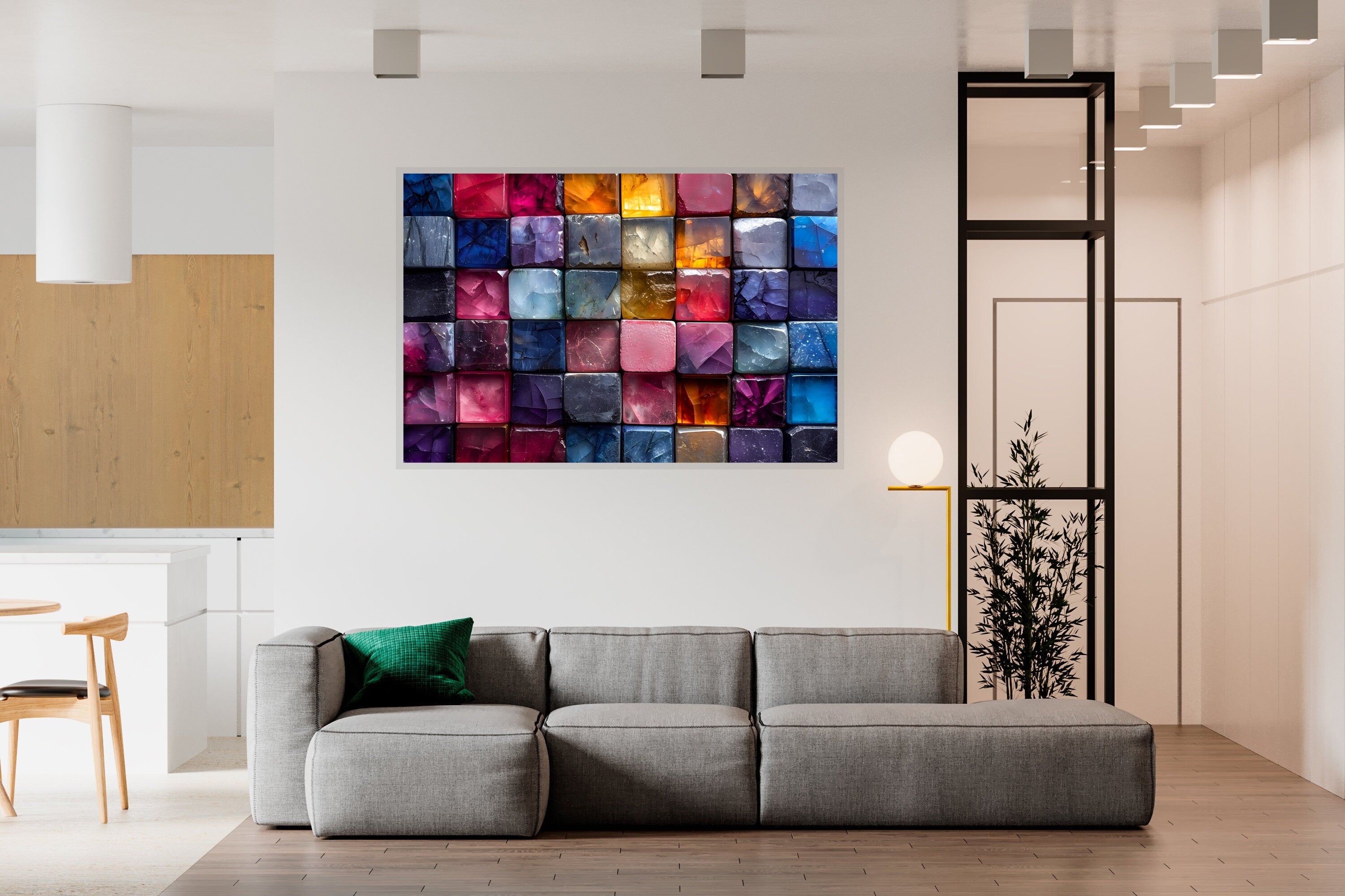 Quartzlight Depths Acrylic Glass Wall Art: Luminous Geode Landscape