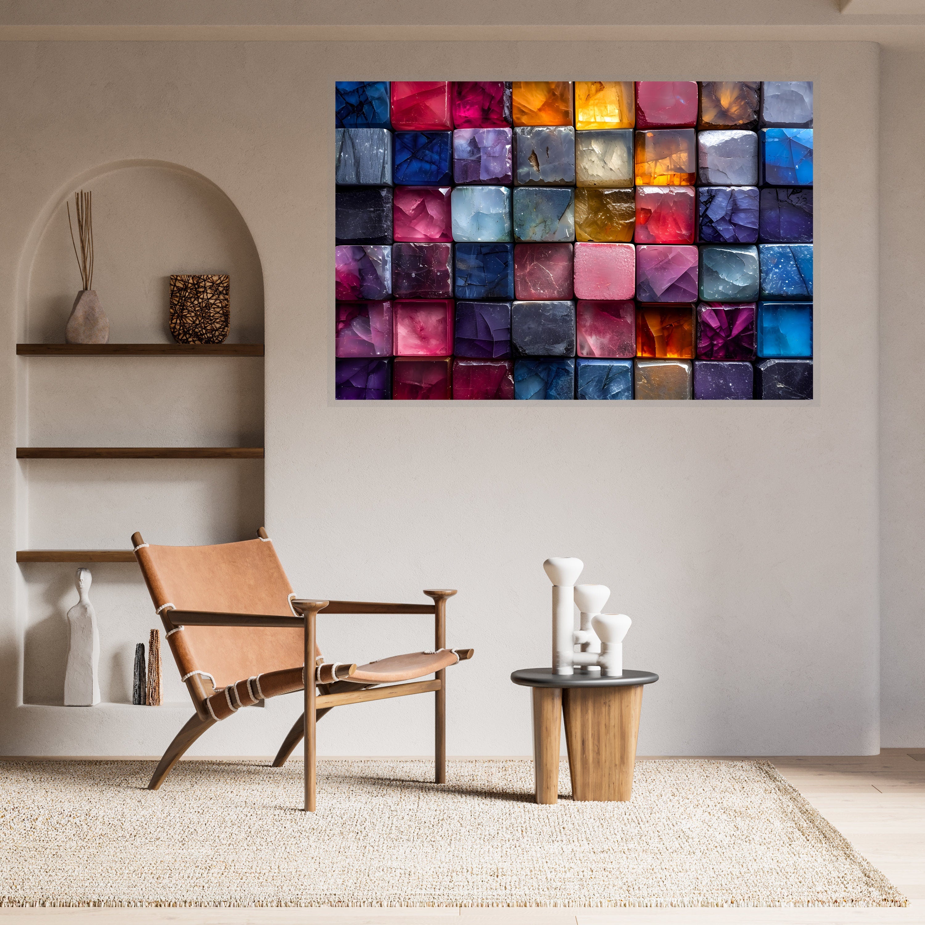 Quartzlight Depths Acrylic Glass Wall Art: Luminous Geode Landscape