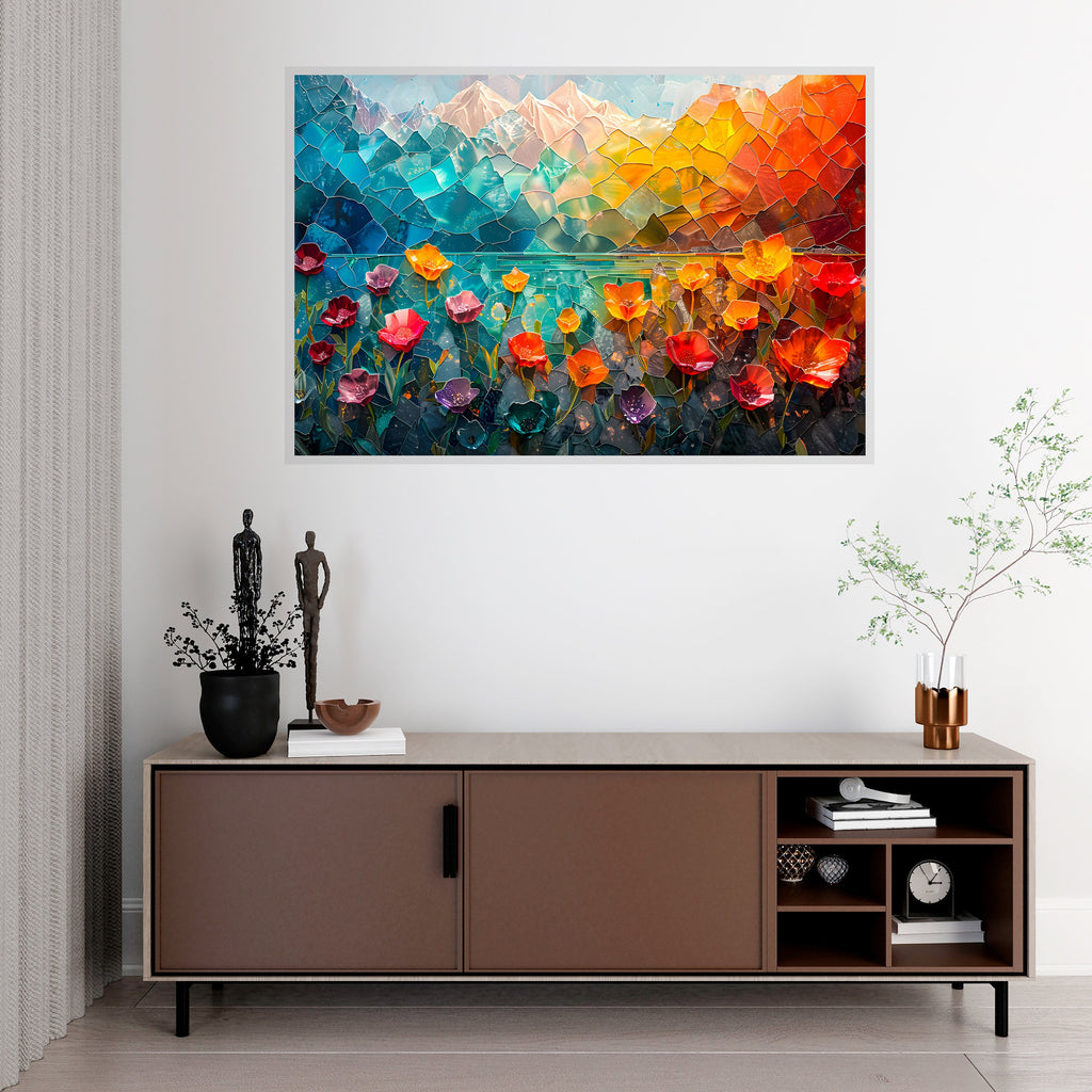 Mountain Blossoms AcrylGlass Wall Art: Luminous Alpine Landscape