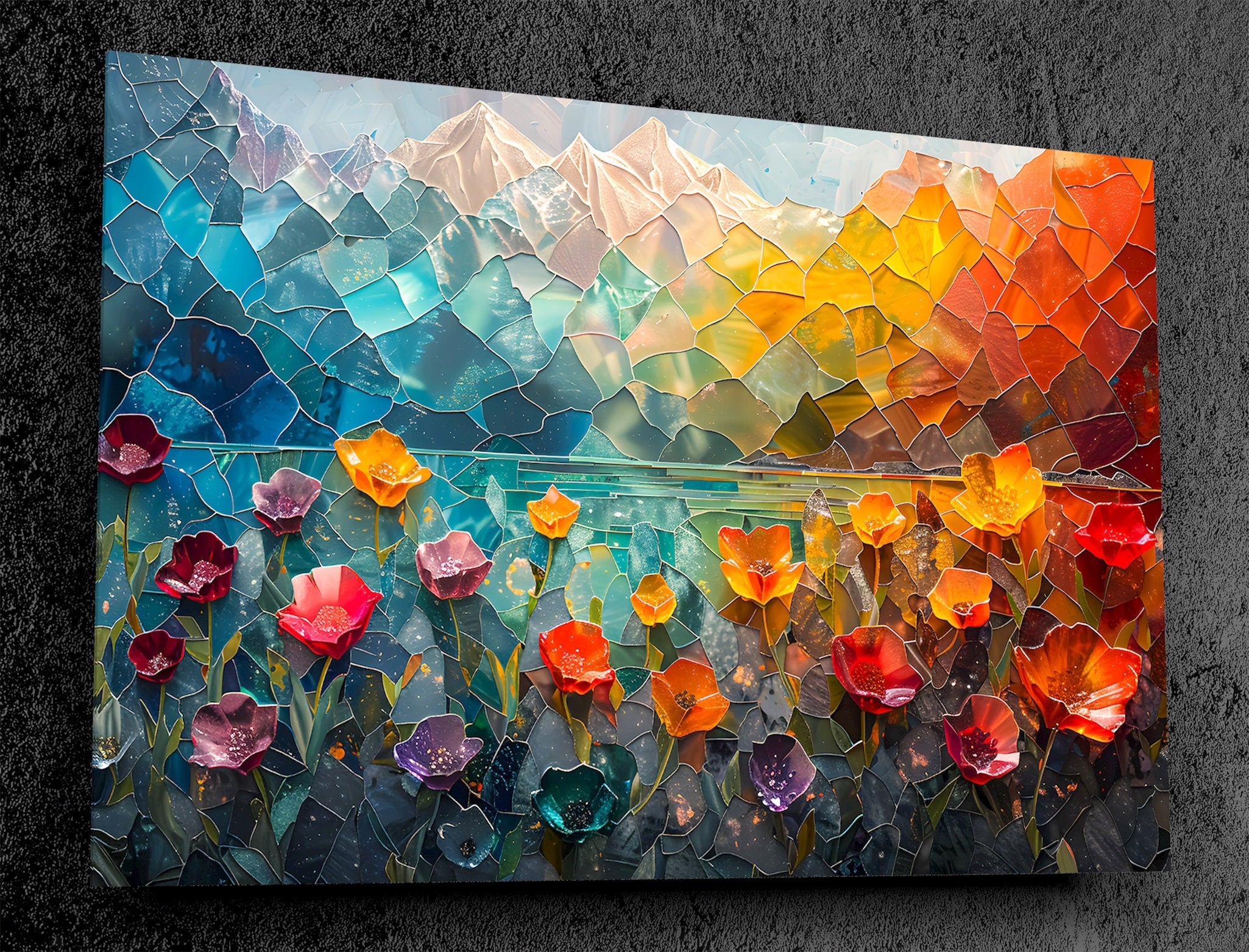 Mountain Blossoms AcrylGlass Wall Art: Luminous Alpine Landscape