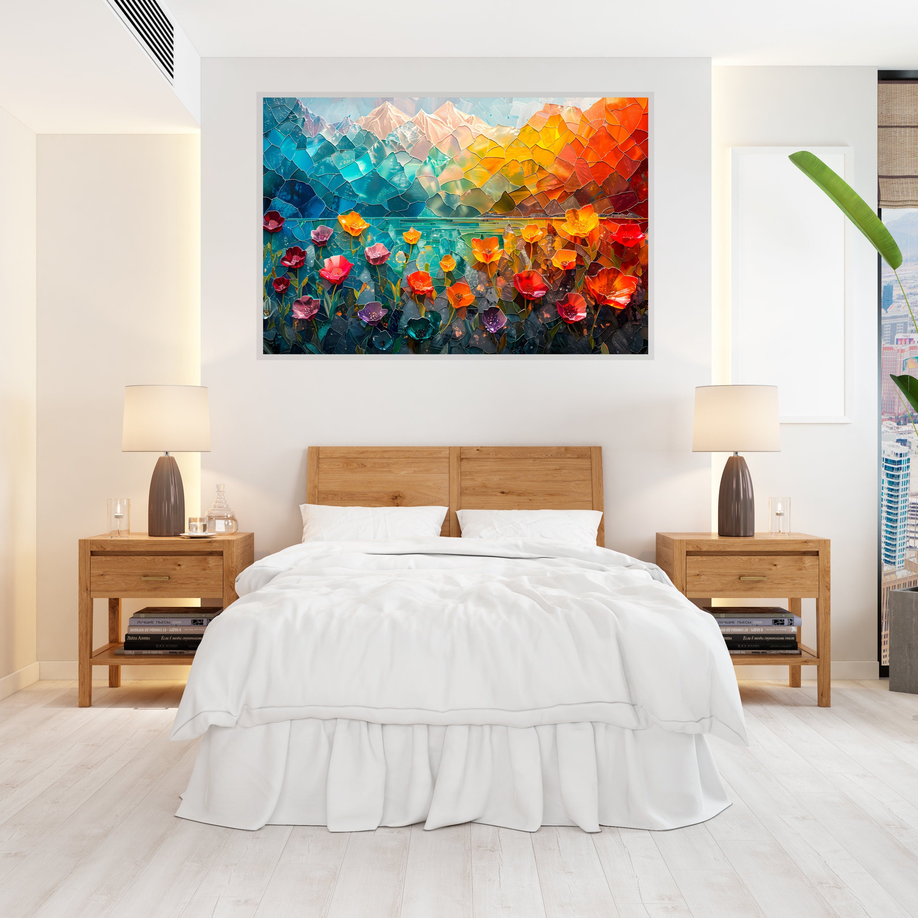 Mountain Blossoms AcrylGlass Wall Art: Luminous Alpine Landscape