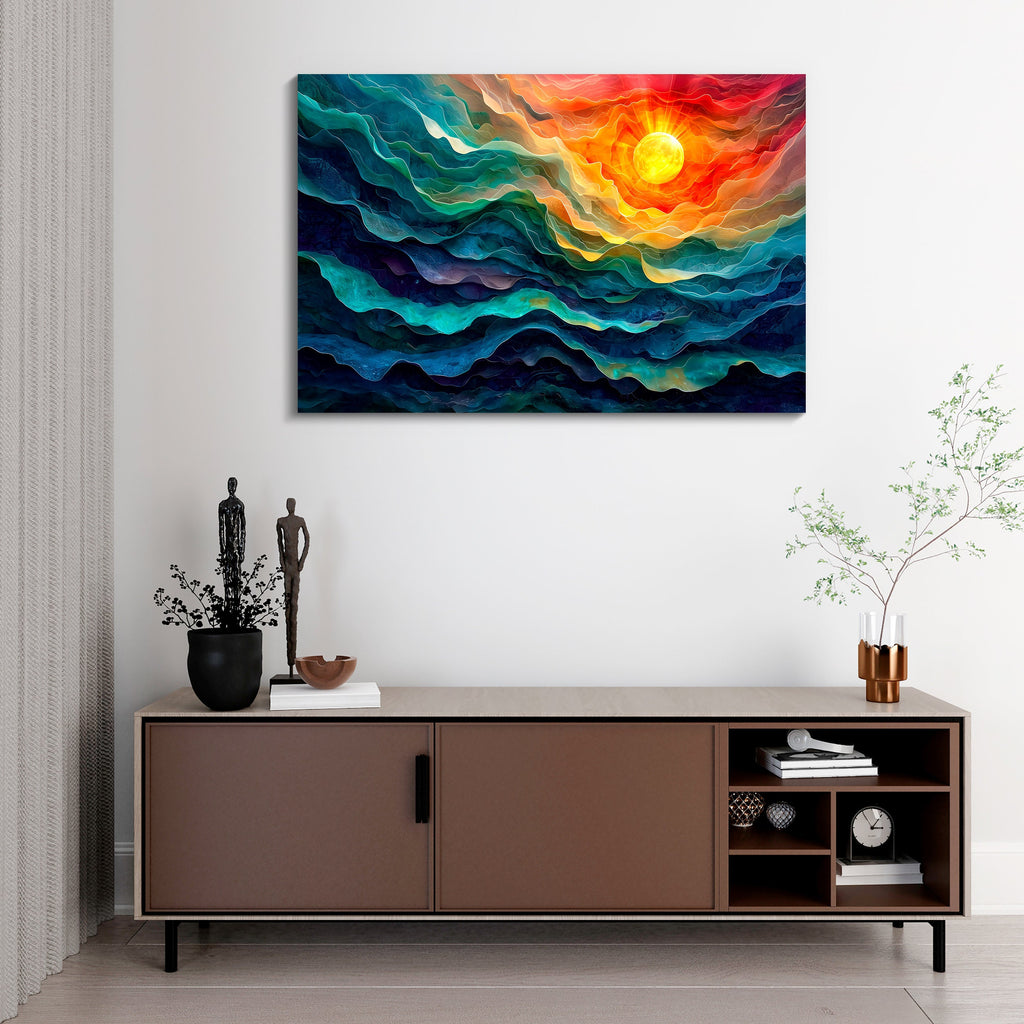 Sunquatic Acrylic Glass Wall Art: Contemporary Abstract Landscape