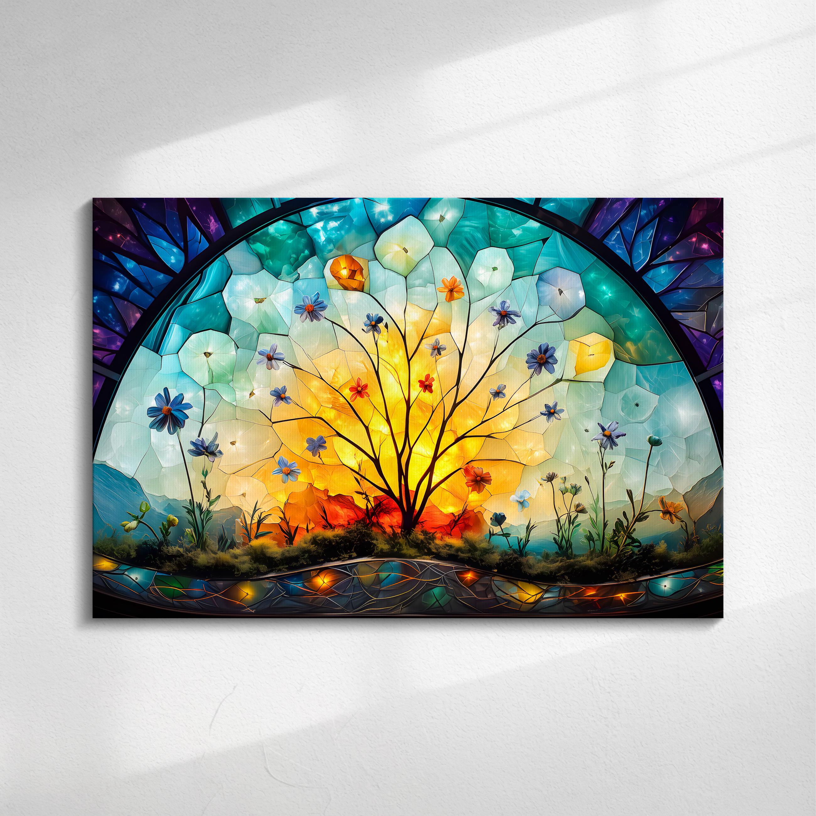 Floral Tree of Life Mosaic: Luxury Acrylic Glass Wall Art