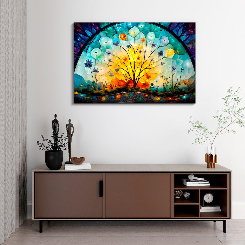 Floral Tree of Life Mosaic: Luxury Acrylic Glass Wall Art