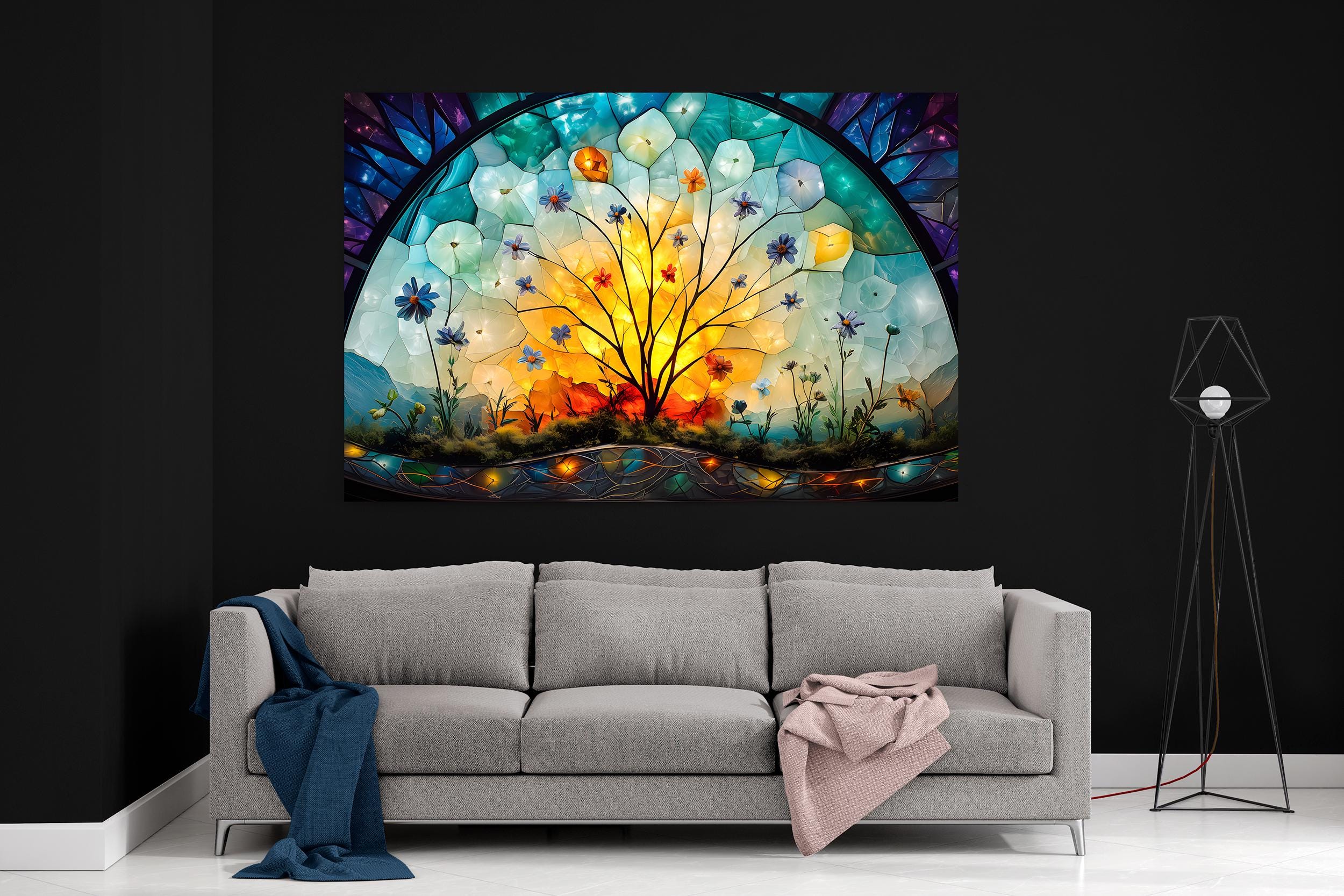 Floral Tree of Life Mosaic: Luxury Acrylic Glass Wall Art