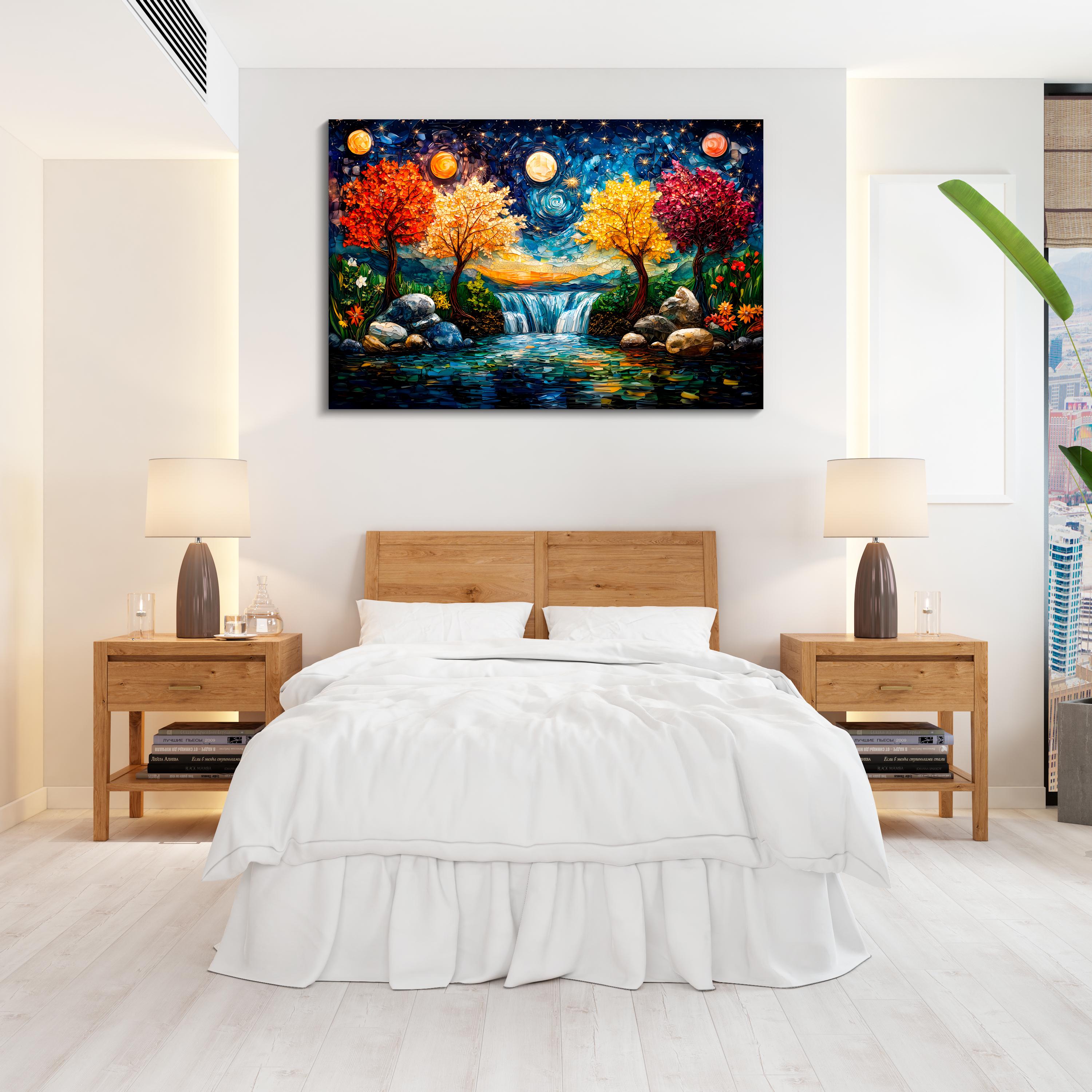 Four Seasons Mosaic Wall Art: 3D Acrylglass Waterfall Landscape