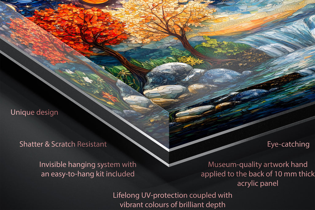 Four Seasons Mosaic Wall Art: 3D Acrylglass Waterfall Landscape