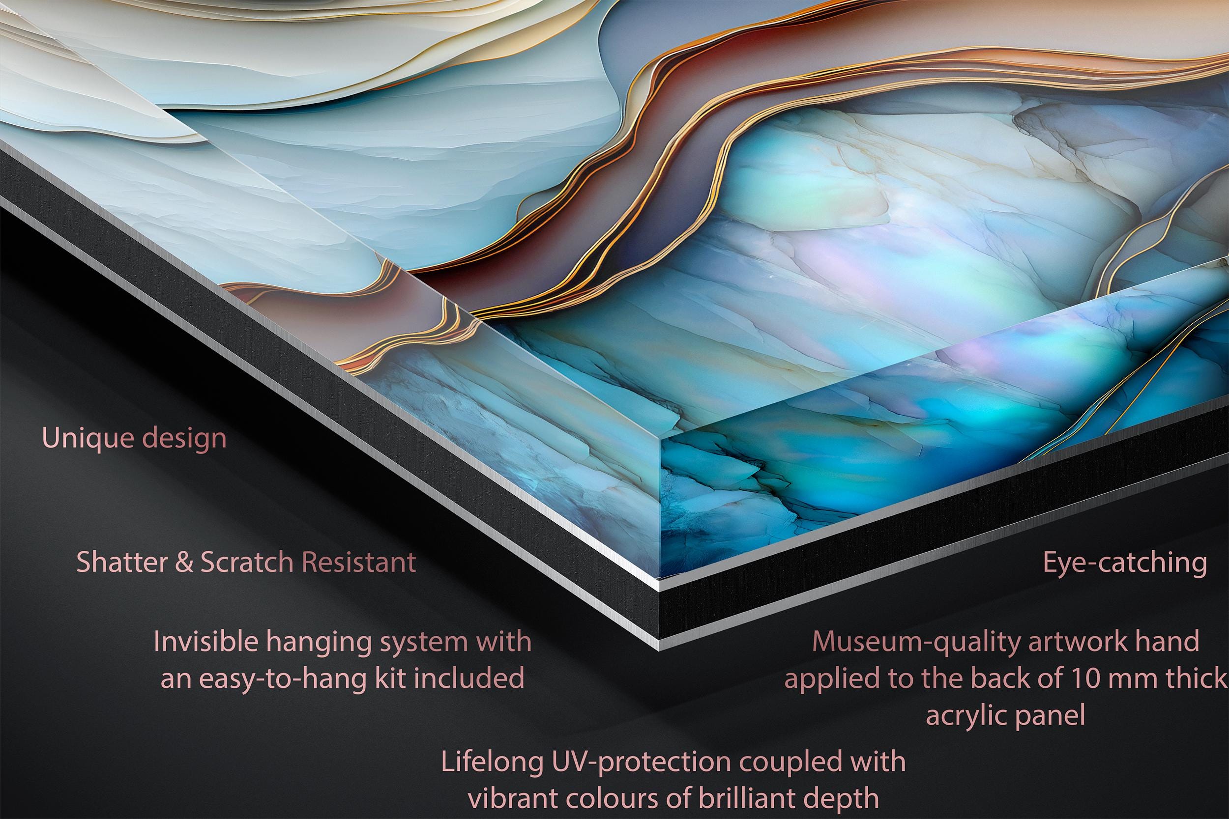 Calm Currents | Fluid 3D Crystal AcrylGlass Wall Art | Shatter-Resistant Abstract Decor for Minimalist Spaces