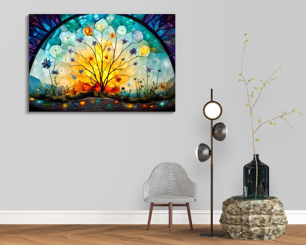 Floral Tree of Life Mosaic: Luxury Acrylic Glass Wall Art