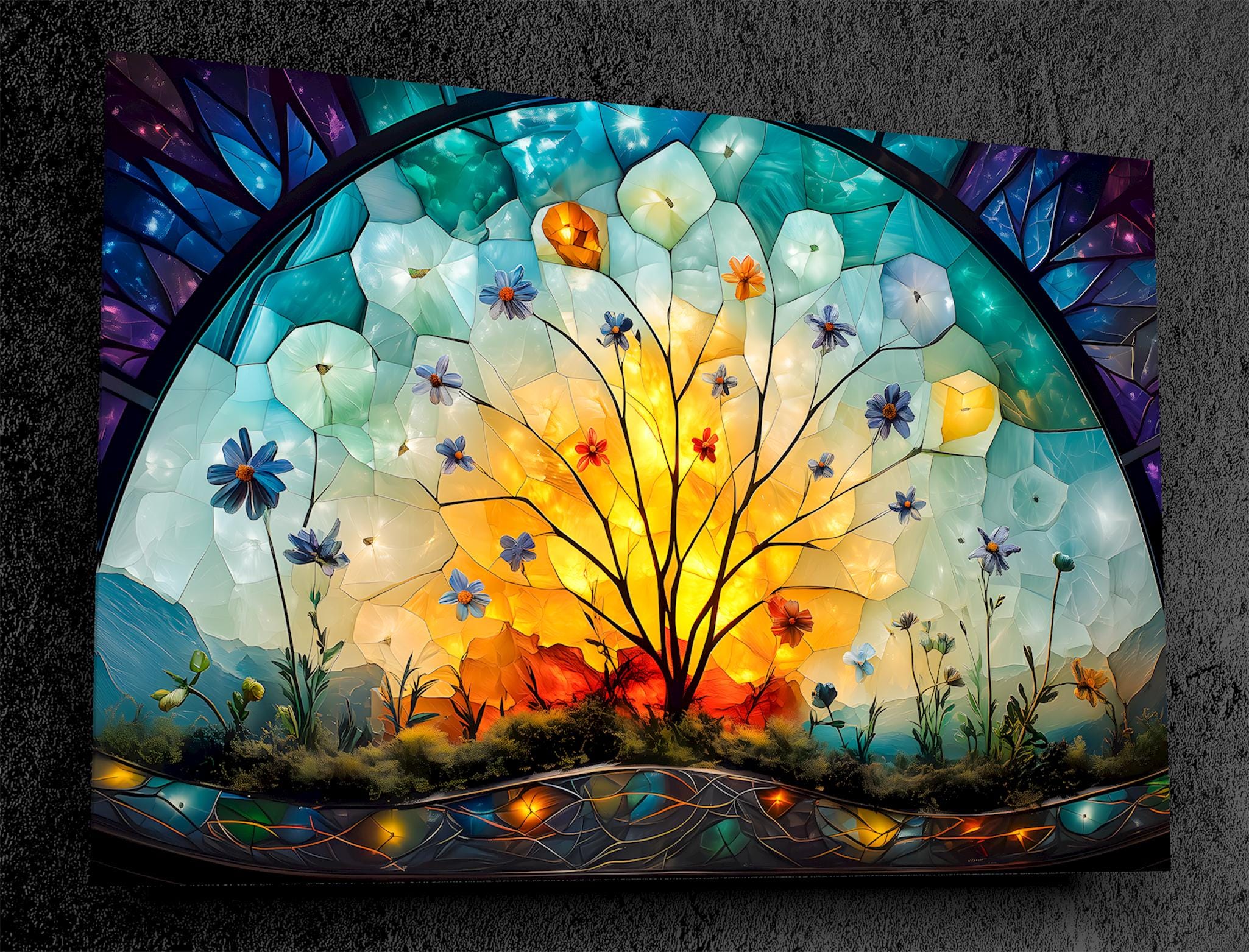 Floral Tree of Life Mosaic: Luxury Acrylic Glass Wall Art
