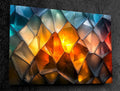Luxury Abstract Acrylic Glass Wall Art: Golden Ember & Blue Decor