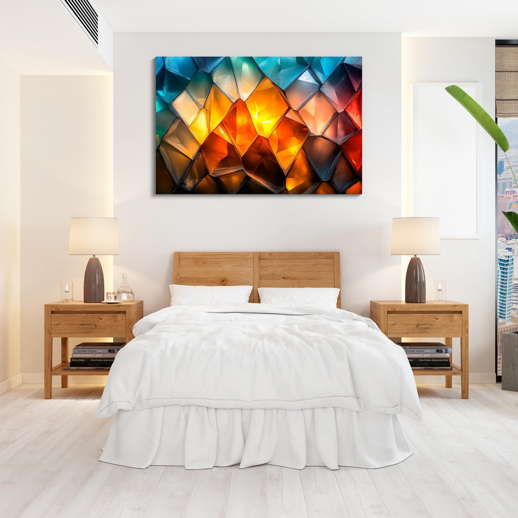 Luxury Abstract Acrylic Glass Wall Art: Golden Ember & Blue Decor