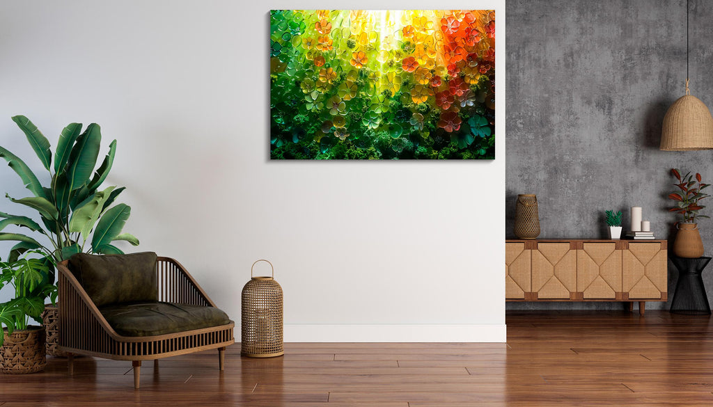 Floral Landscape Acrylic Glass Wall Art: Modern Garden of Light