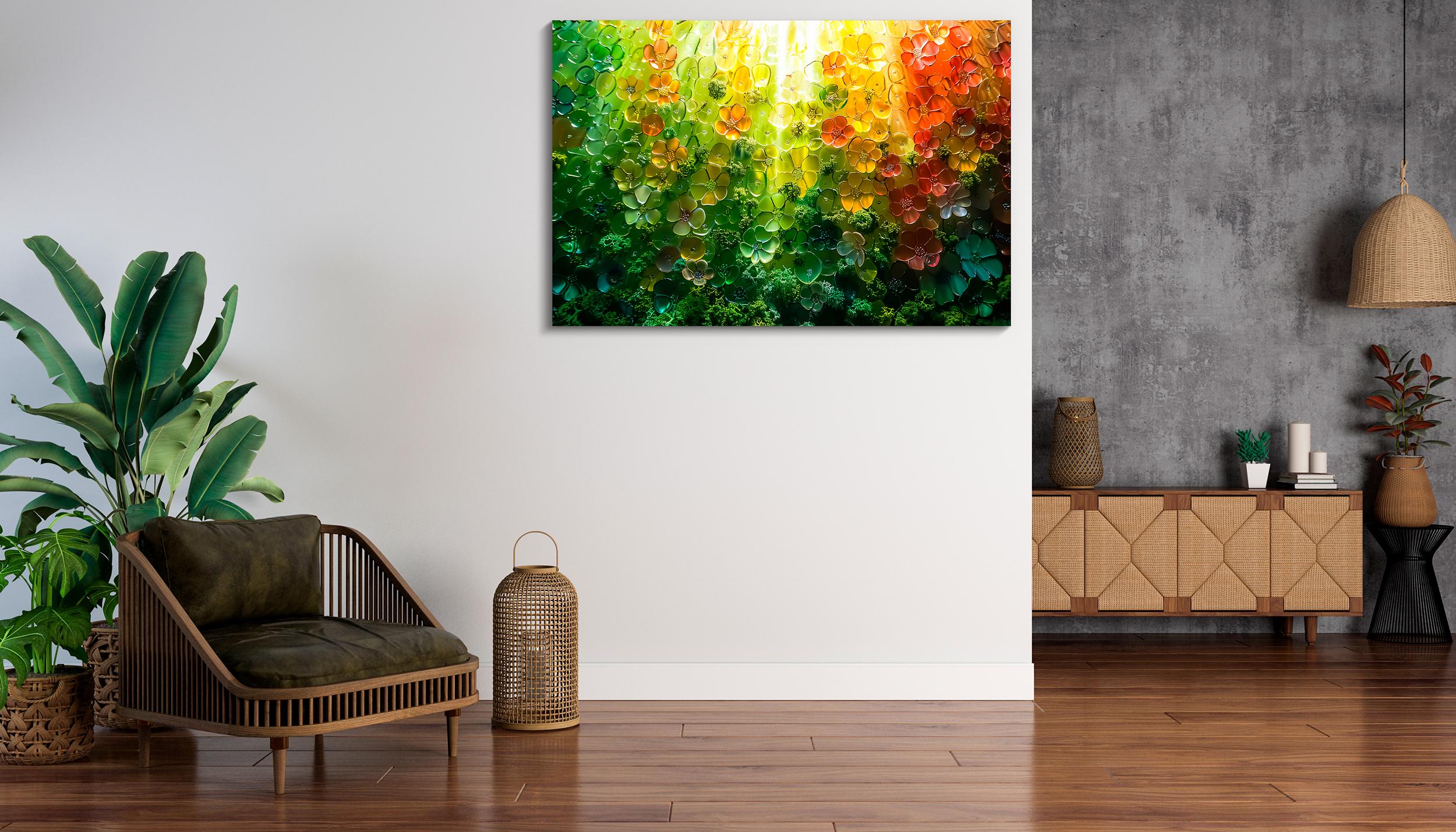 Floral Landscape Acrylic Glass Wall Art: Modern Garden of Light