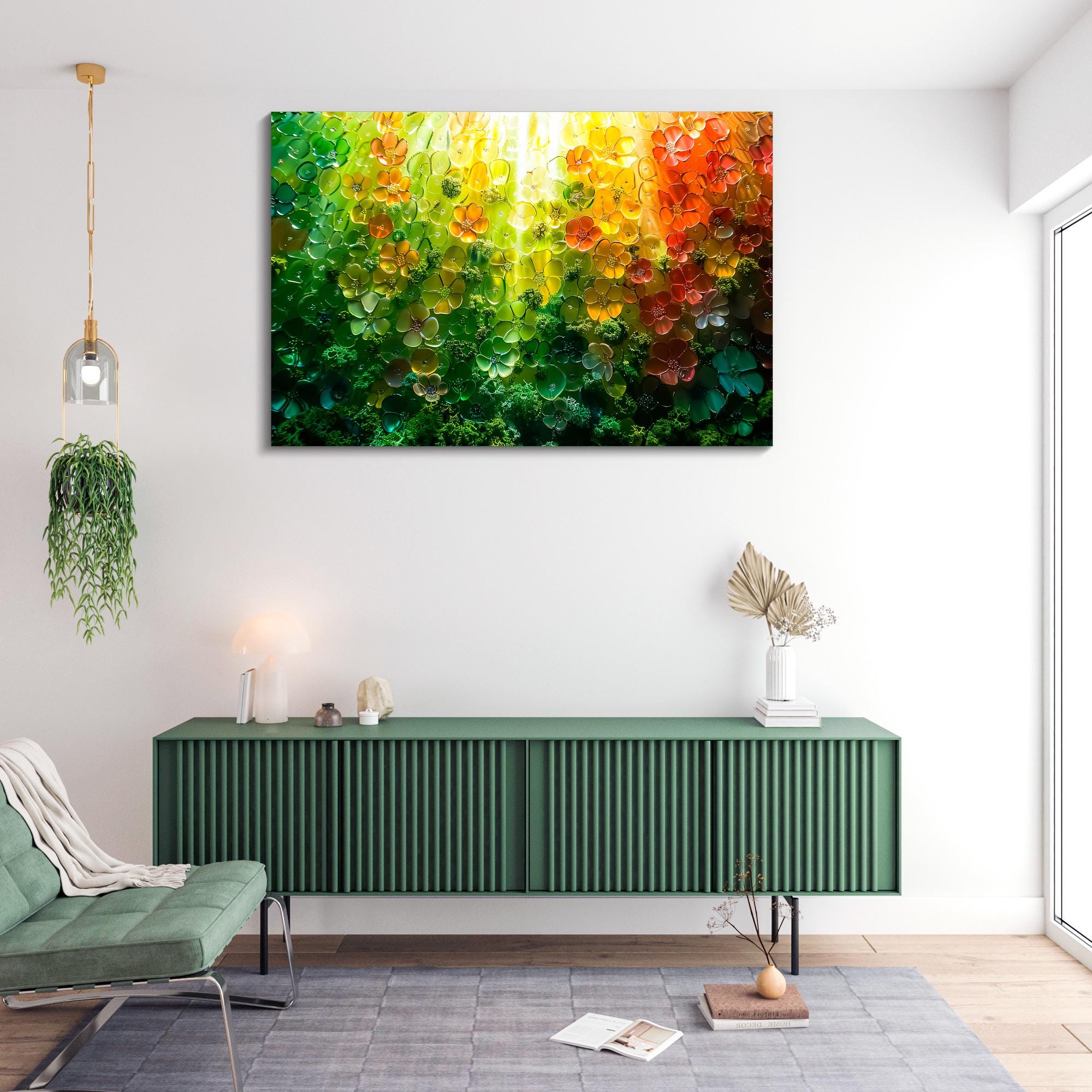 Floral Landscape Acrylic Glass Wall Art: Modern Garden of Light