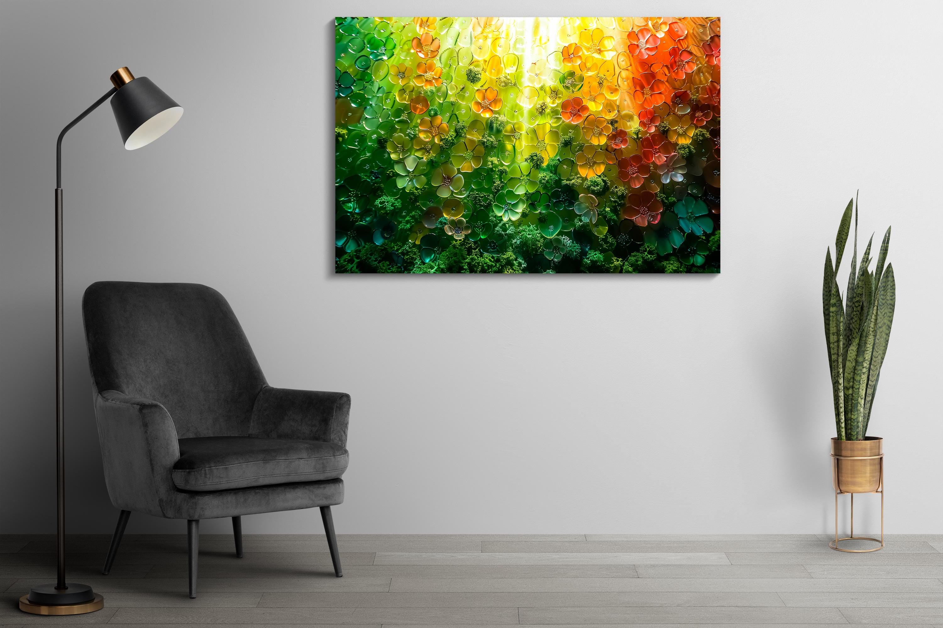 Floral Landscape Acrylic Glass Wall Art: Modern Garden of Light