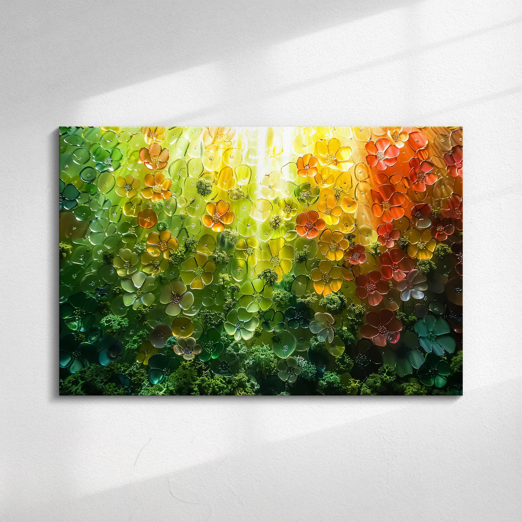 Floral Landscape Acrylic Glass Wall Art: Modern Garden of Light