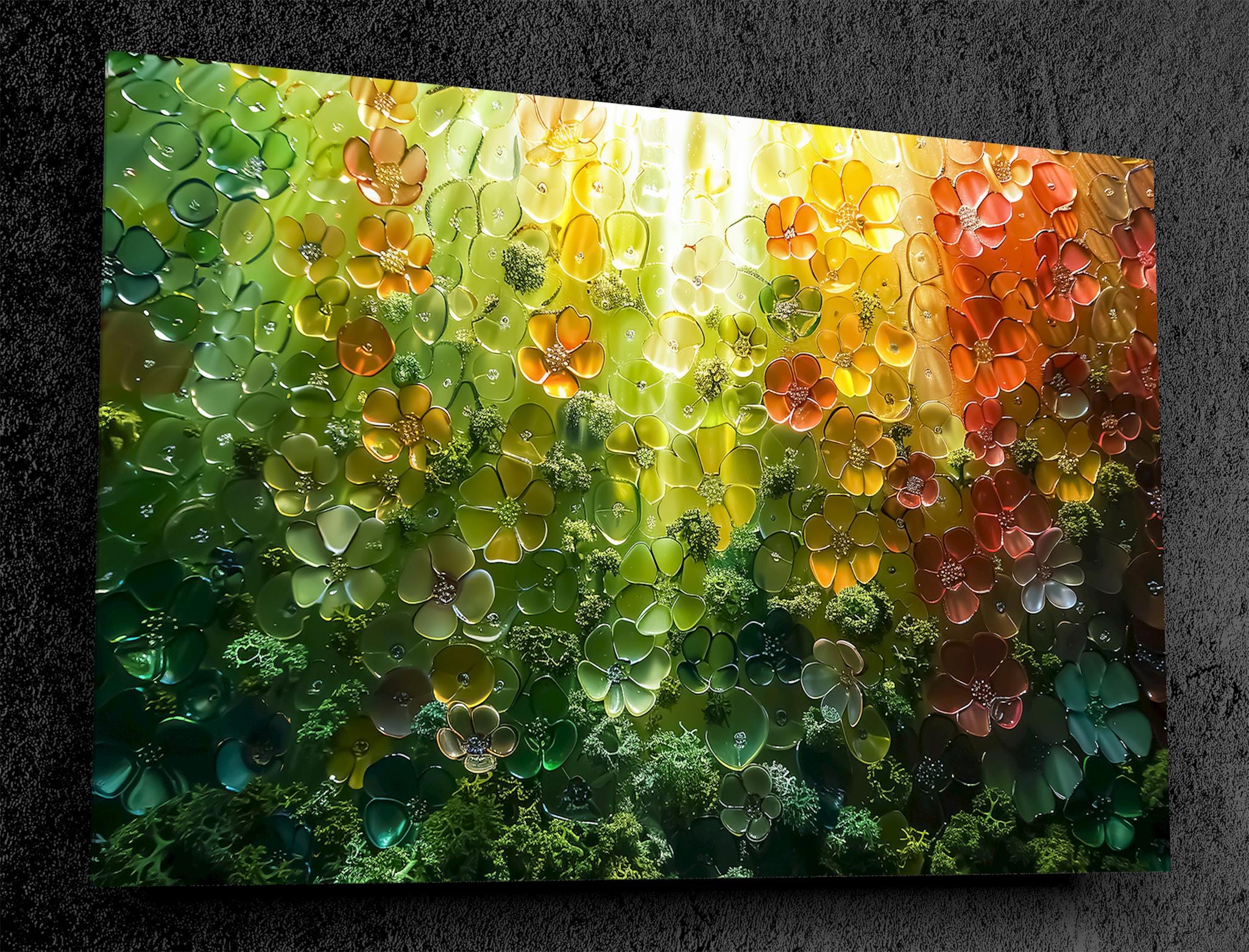 Floral Landscape Acrylic Glass Wall Art: Modern Garden of Light