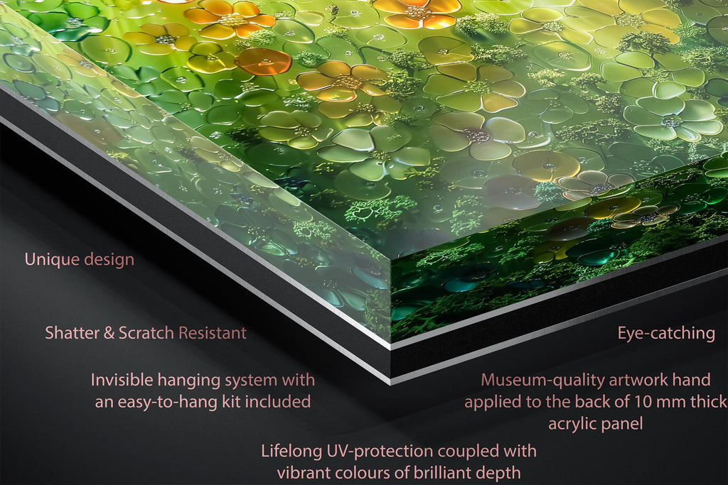 Floral Landscape Acrylic Glass Wall Art: Modern Garden of Light